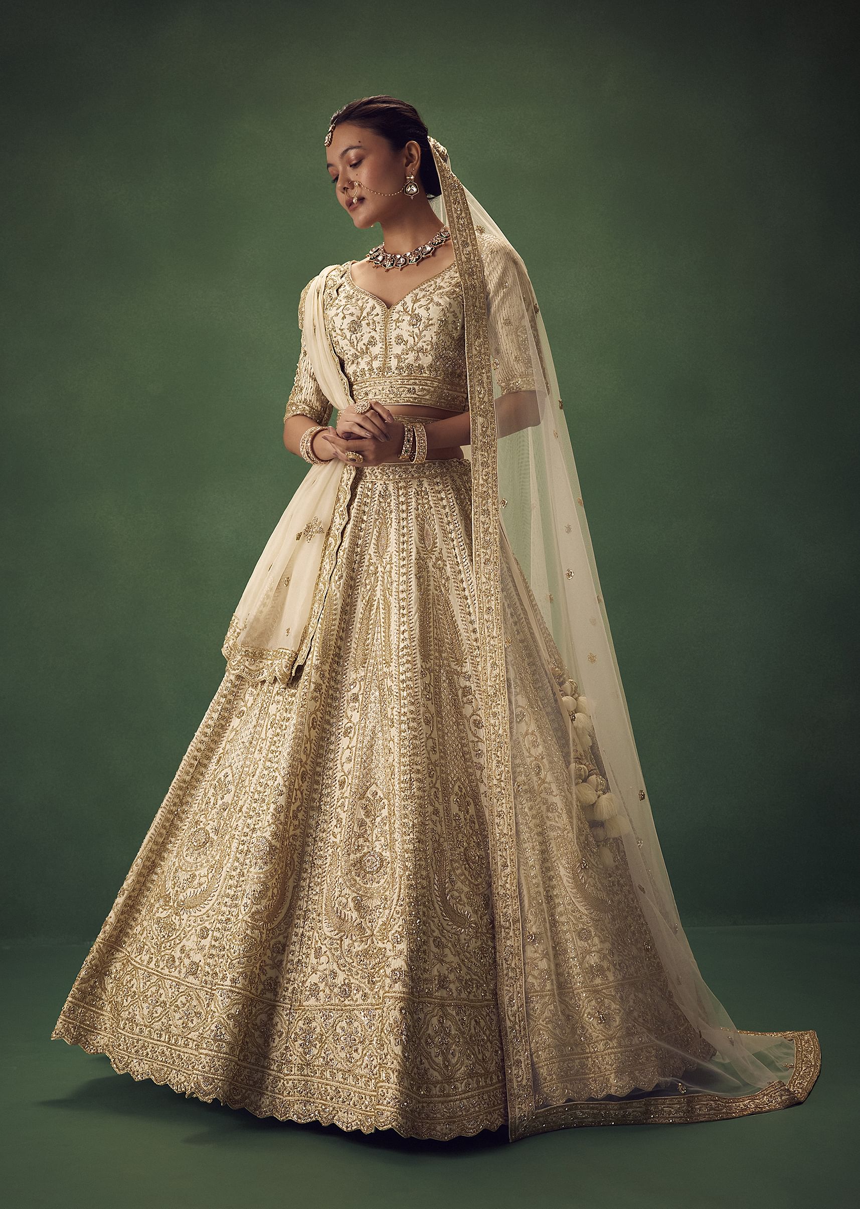 Off White Lehenga Set With Zari And Sequins Work - Image 3