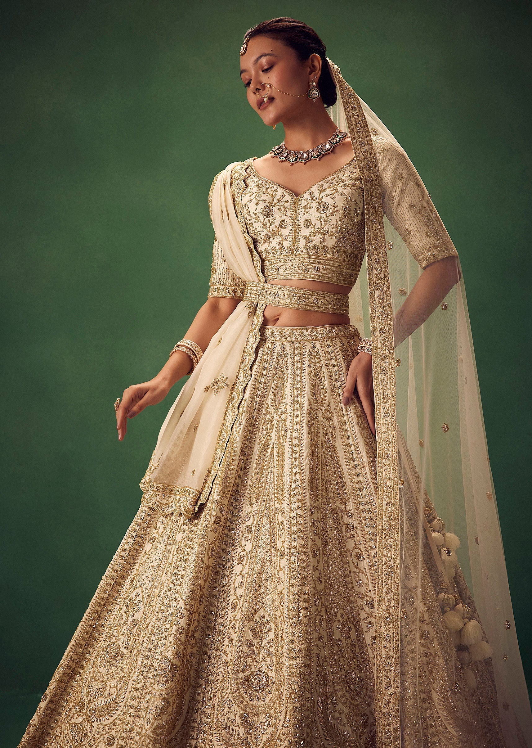 Off White Lehenga Set With Zari And Sequins Work - Image 4