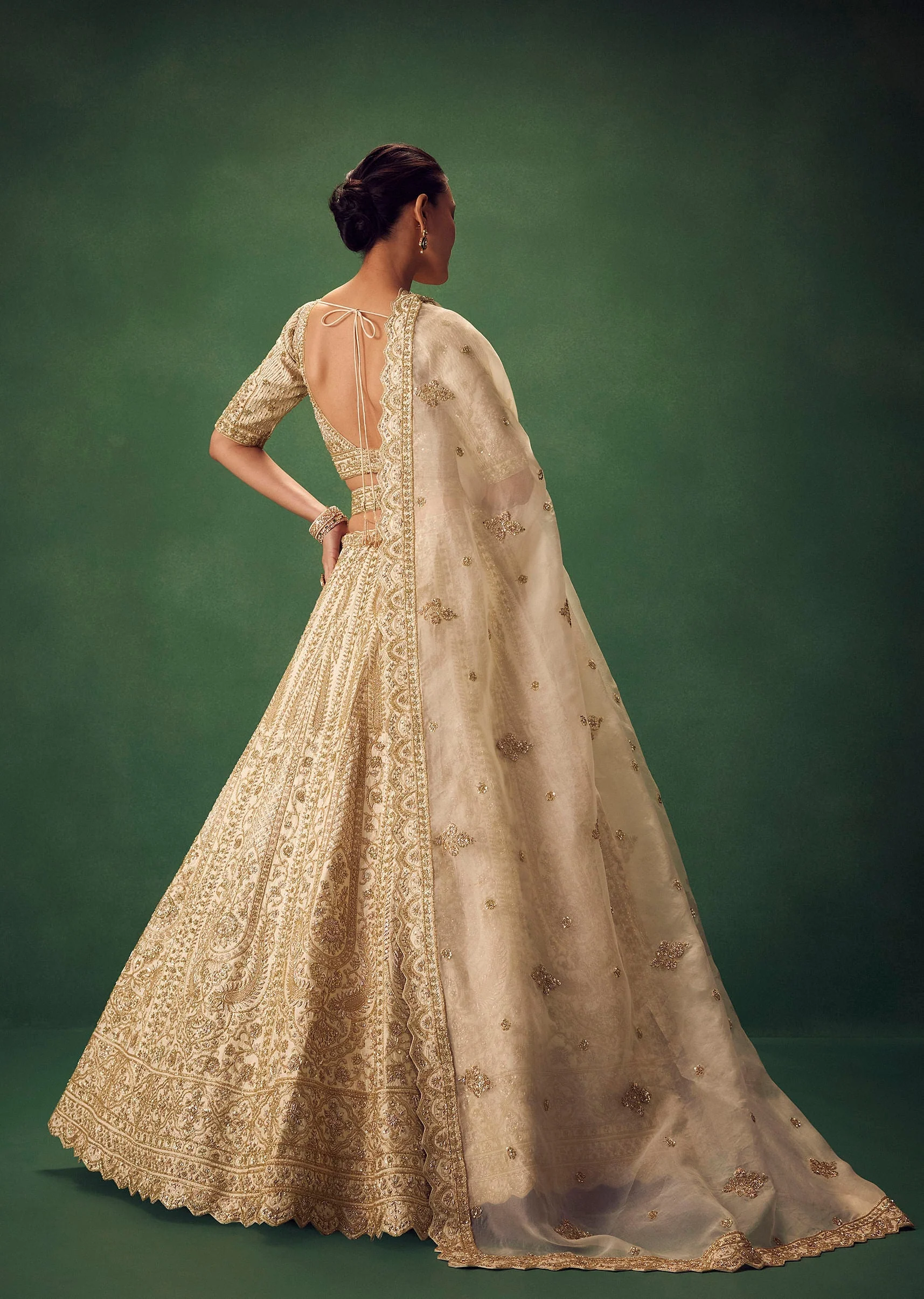 Off White Lehenga Set With Zari And Sequins Work - Image 6