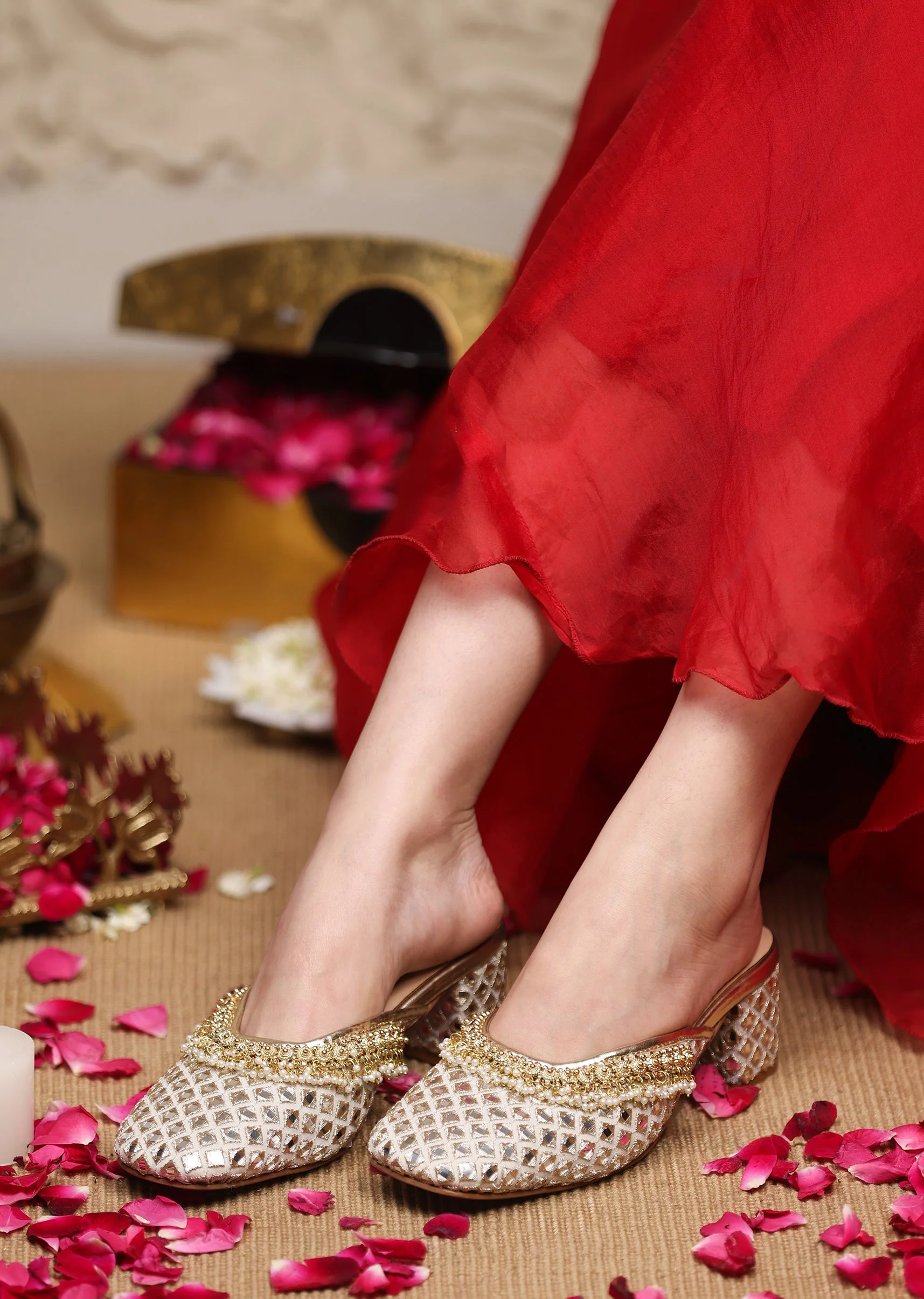 Off-White Mirror Embellished Mules