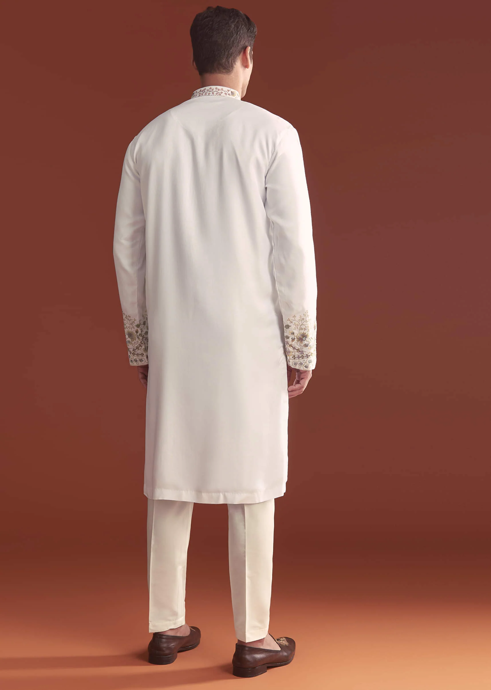 Off White Modal Kurta Set For Men With Intricate Resham Embroidery - Image 5