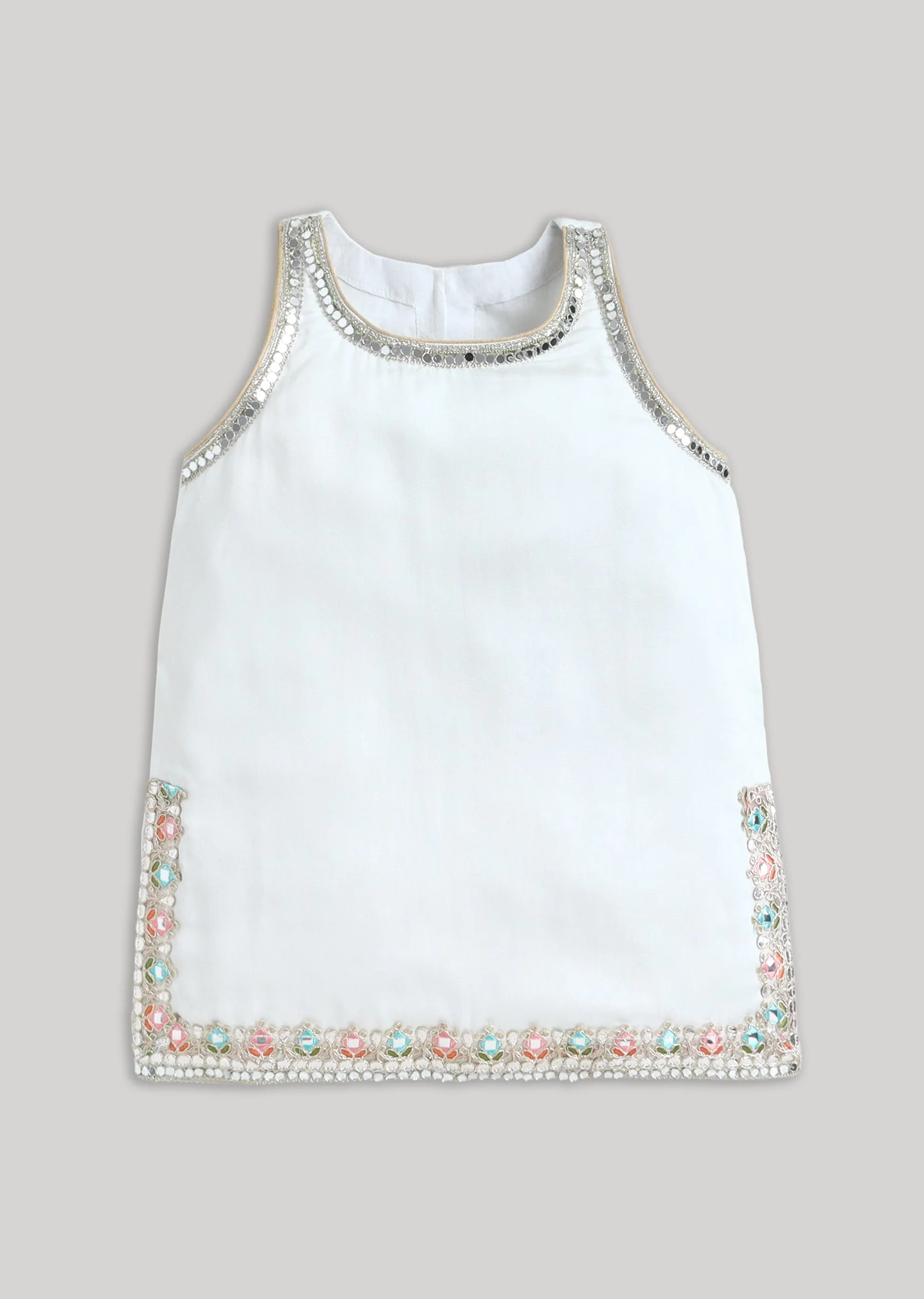 Off White Muslin Salwar Suit With Mirror Highlights - Image 2