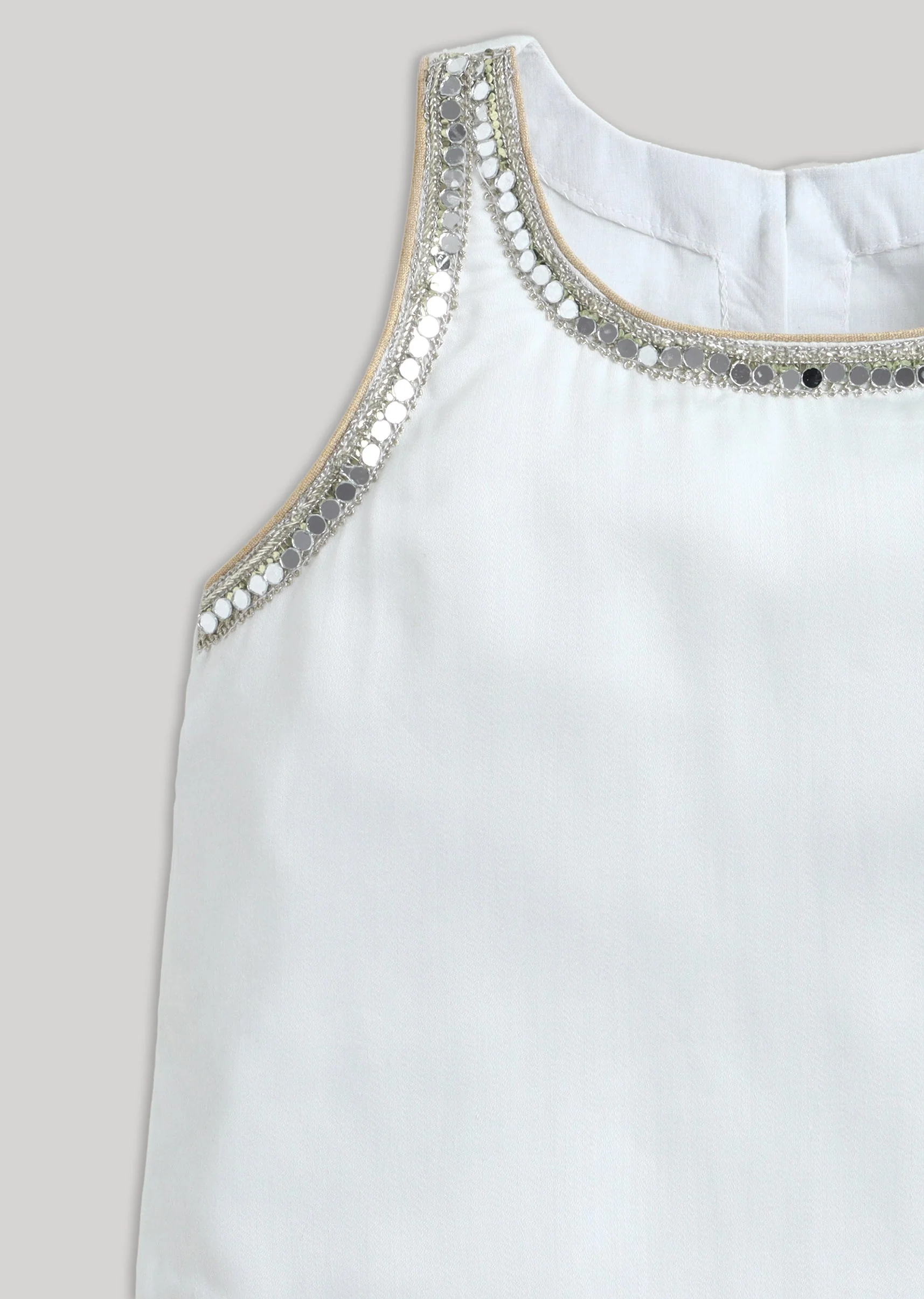 Off White Muslin Salwar Suit With Mirror Highlights - Image 4
