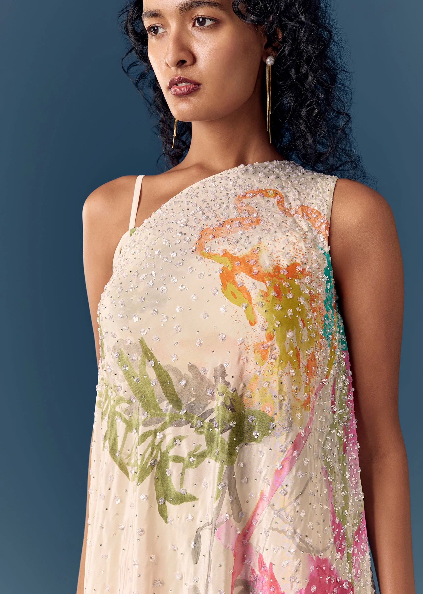 Off White One Shoulder Printed Co ord Set - Image 2