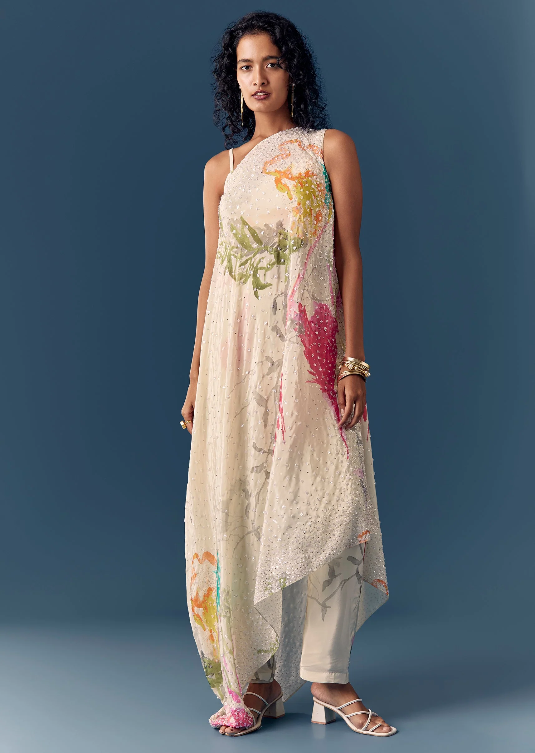 Off White One Shoulder Printed Co ord Set - Image 3