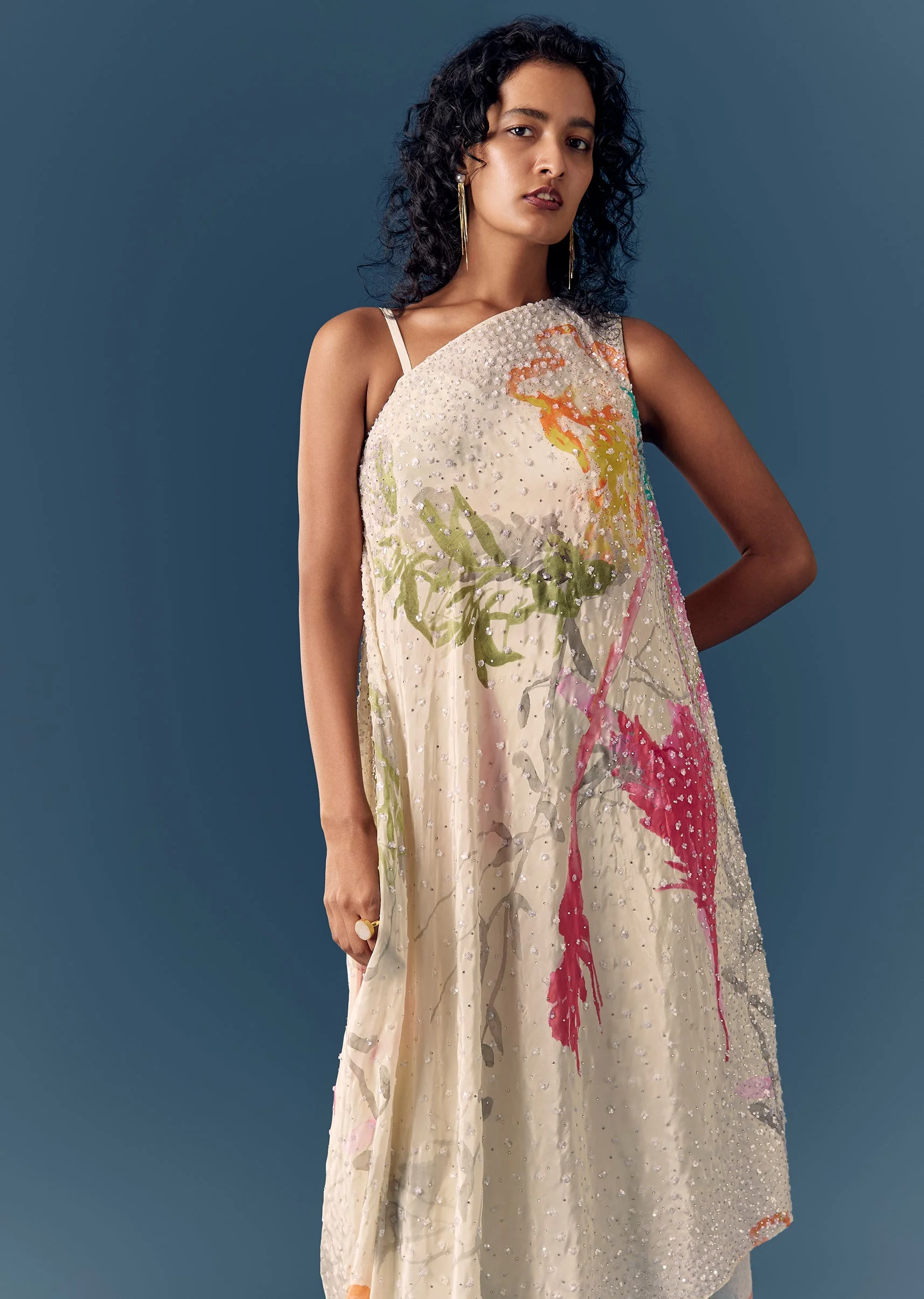 Off White One Shoulder Printed Co ord Set - Image 4