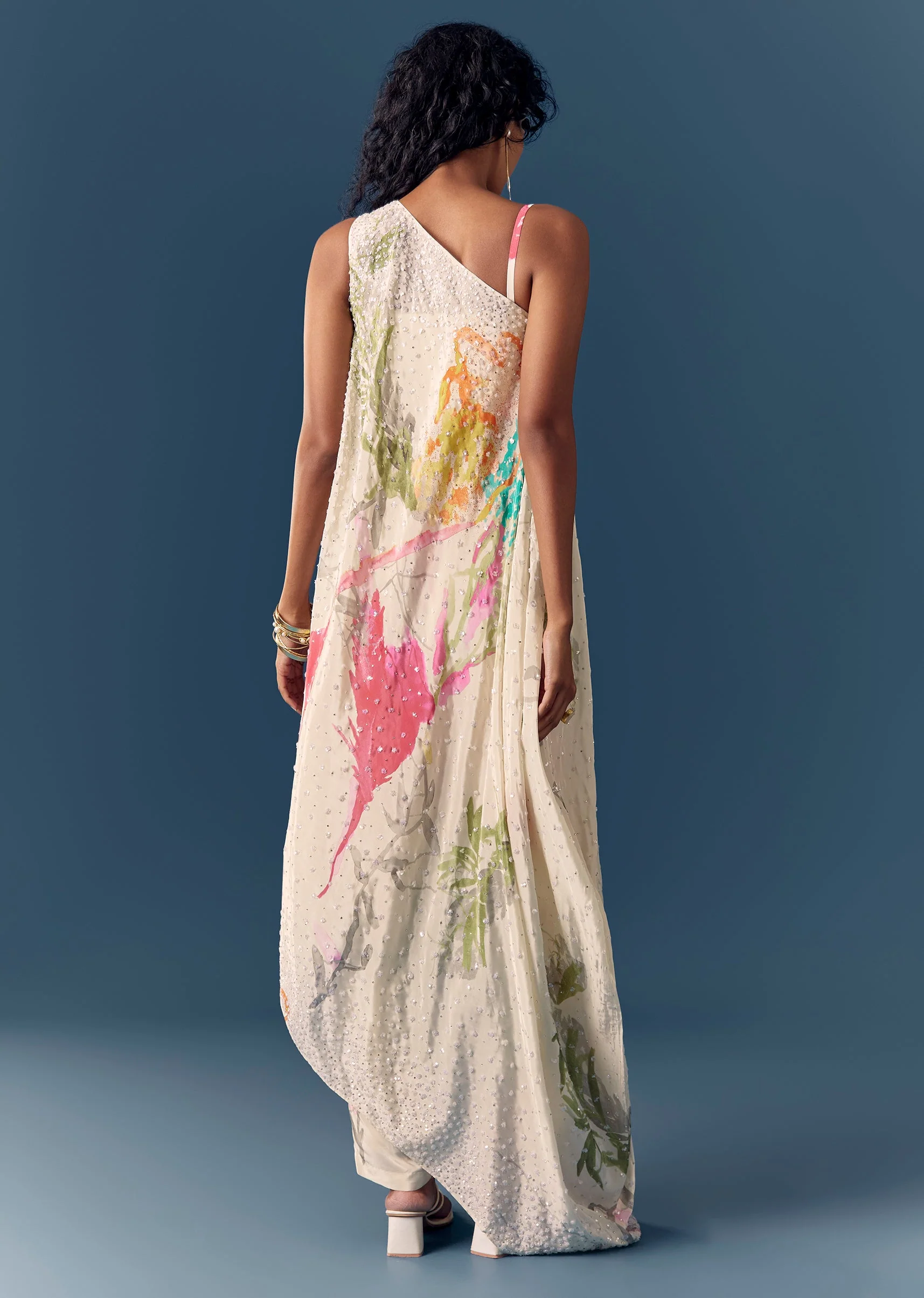 Off White One Shoulder Printed Co ord Set - Image 5