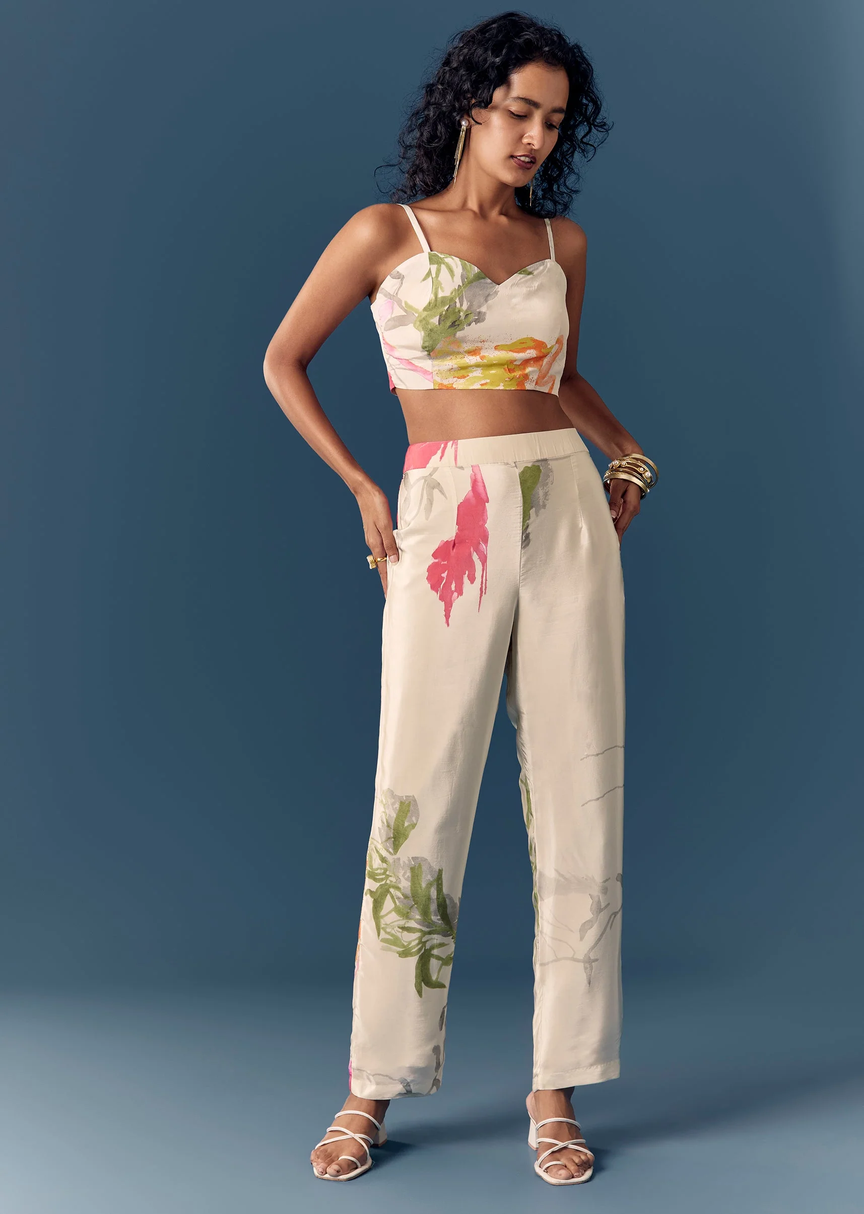 Off White One Shoulder Printed Co ord Set - Image 6