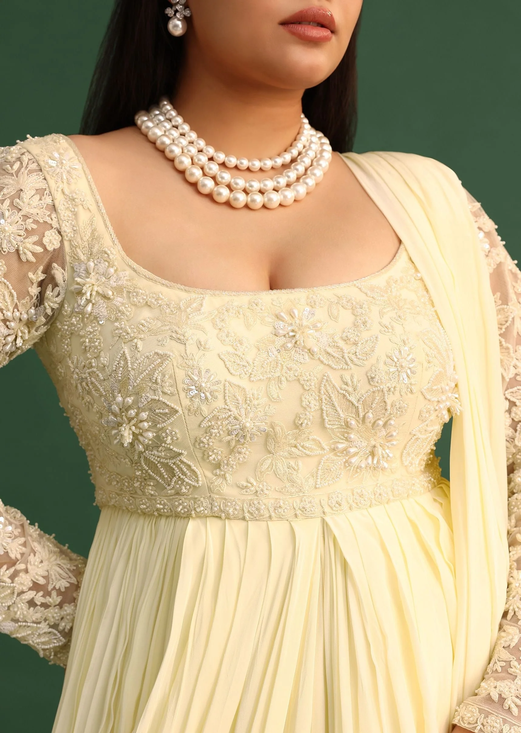 Off White Pallu Style Draped Anarkali Suit - Image 2