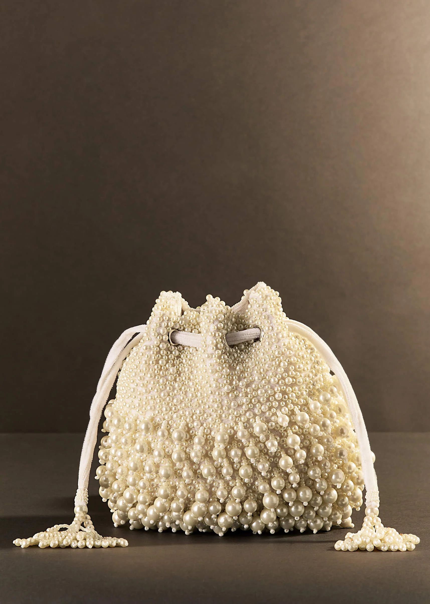 Off White Potli With Pearl Work