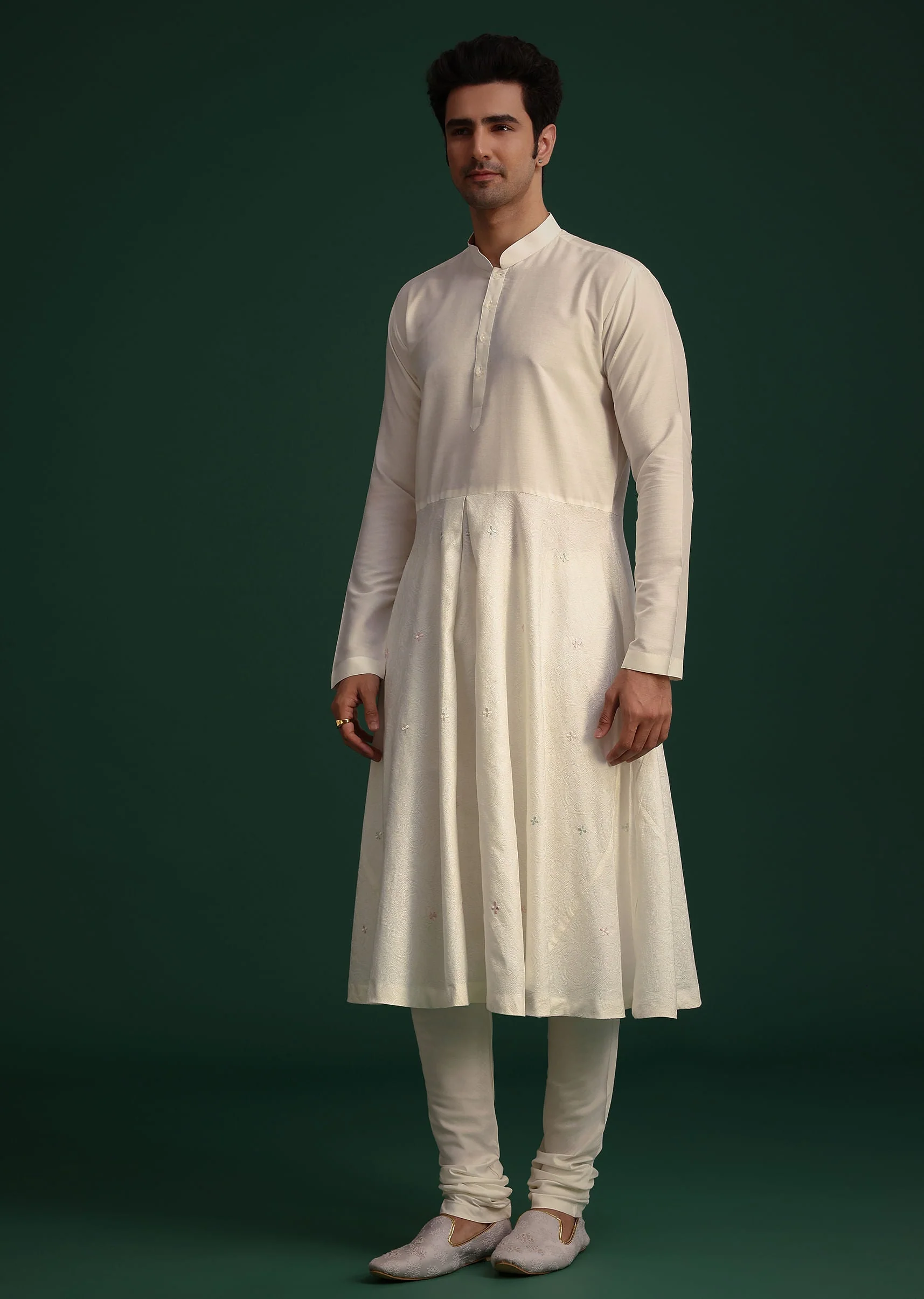 Off White Raw Silk Hand Embroidered Sherwani Dupatta Set - Image 7