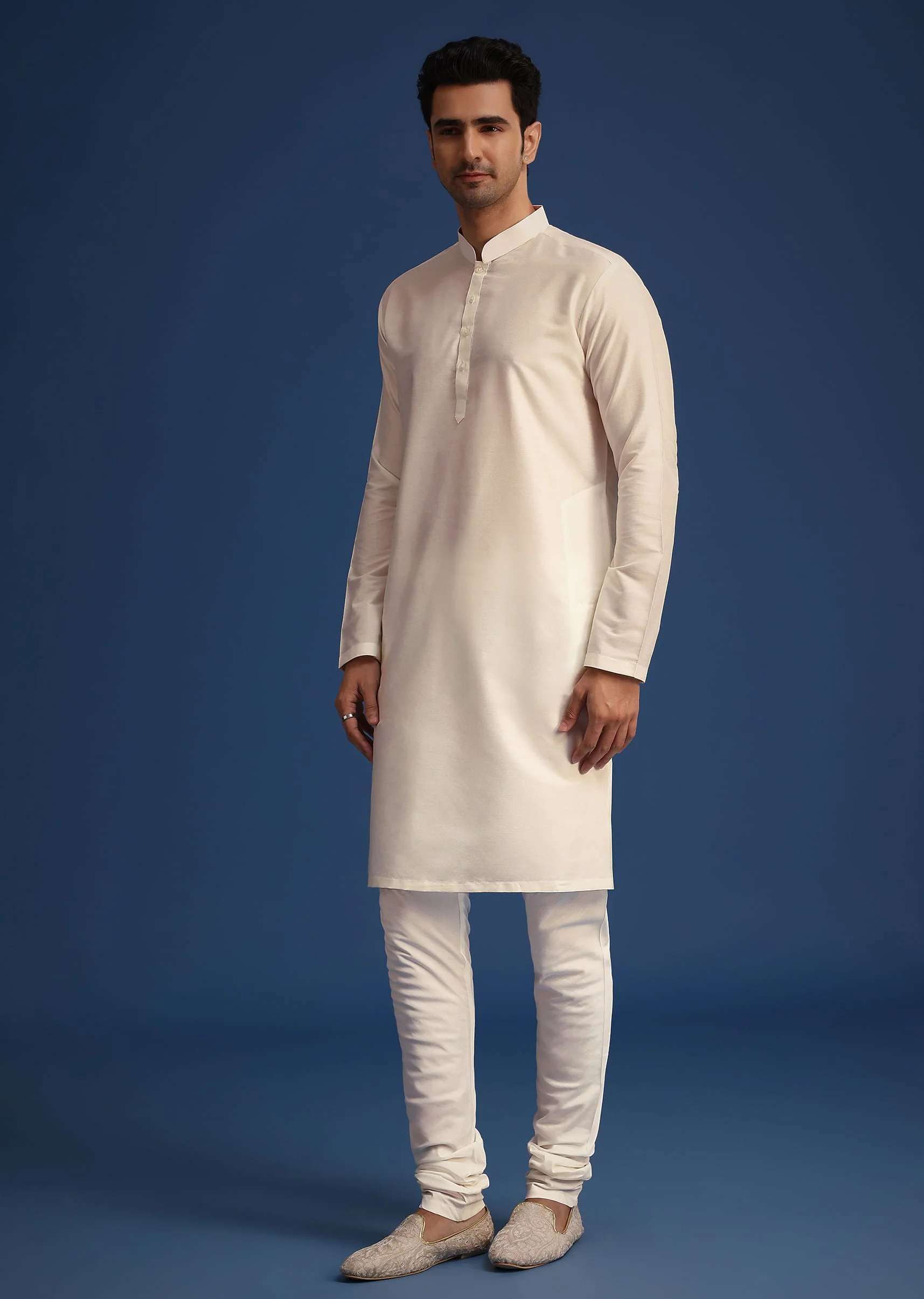 Off White Raw Silk Sherwani Set With Hand Work - Image 6