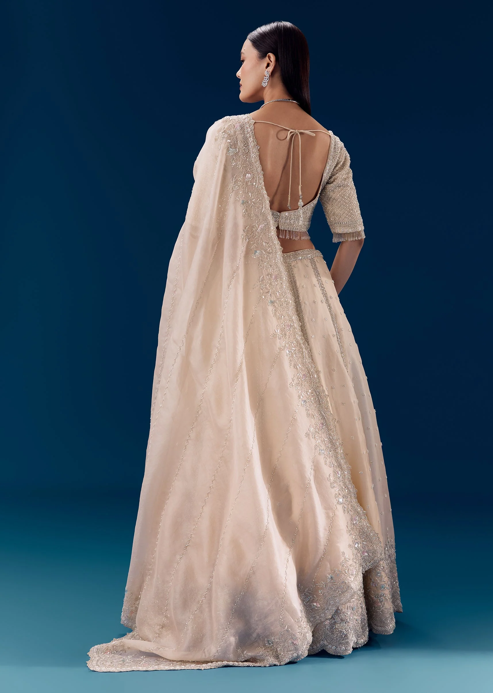 Off White Resham Work Bridal Lehenga Set - Image 2