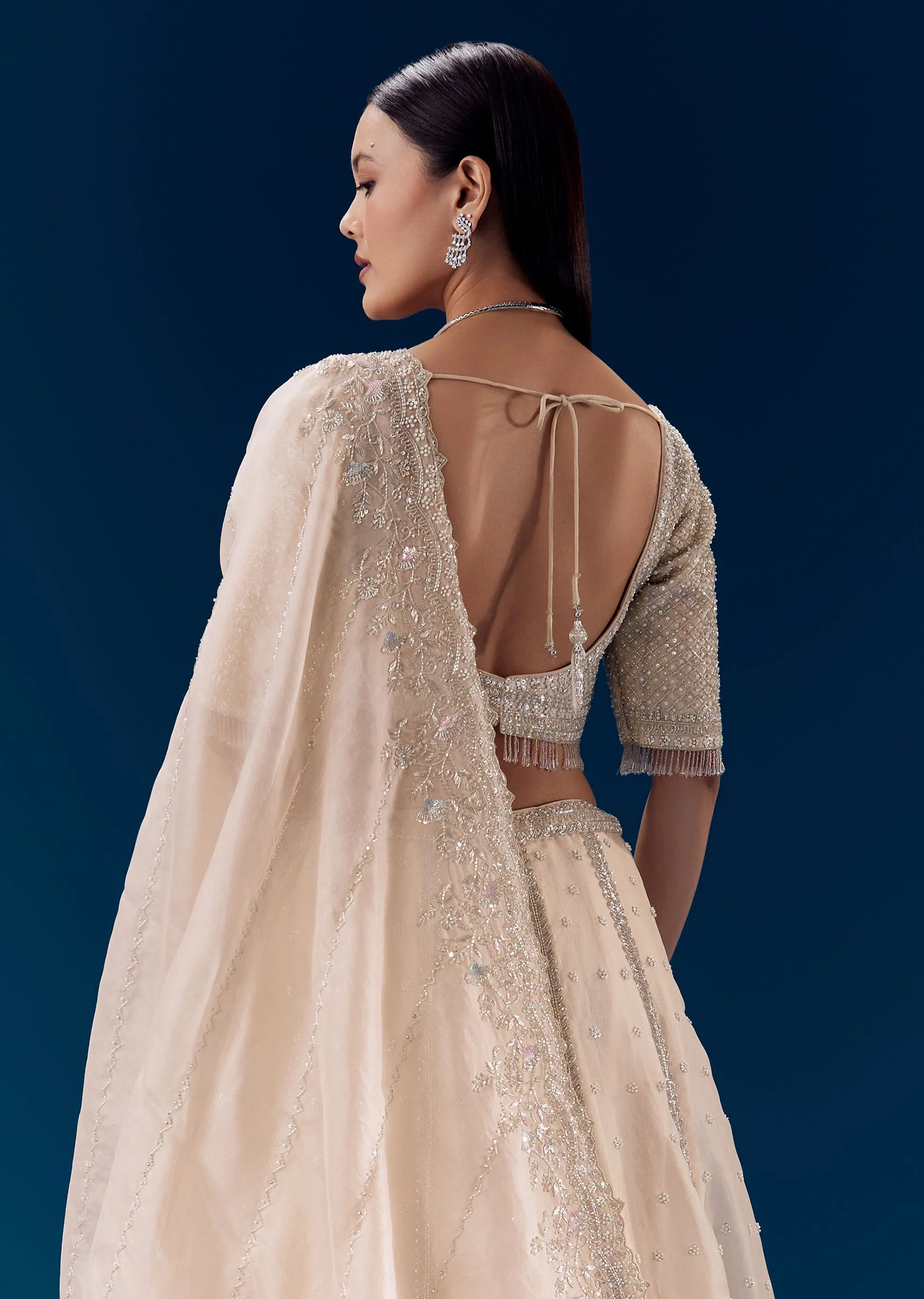Off White Resham Work Bridal Lehenga Set - Image 6