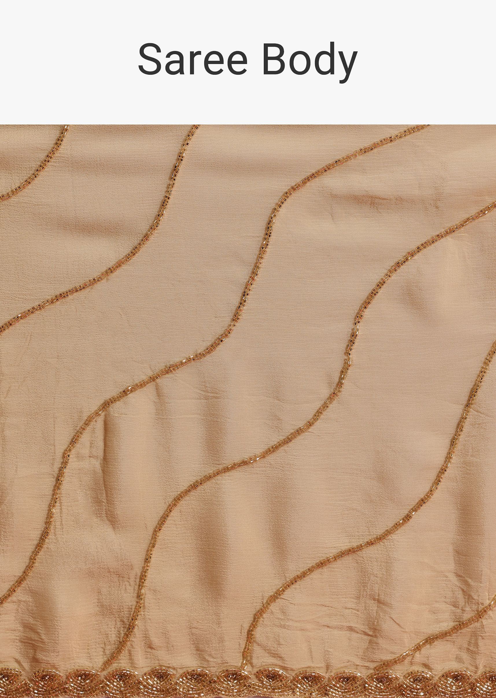 Off White Saree In Chinnon With Cutdana Work - Image 9