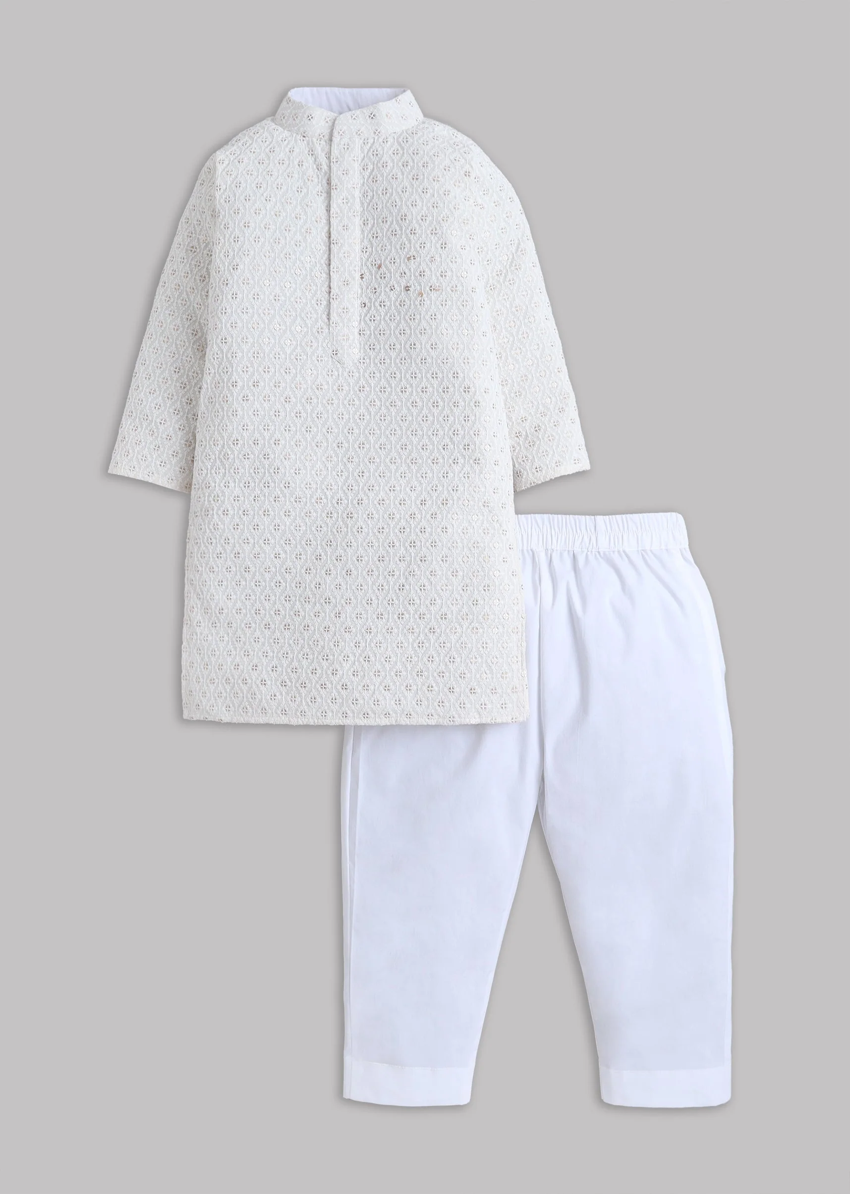 Off White Sequin And Thread Work Kurta Set