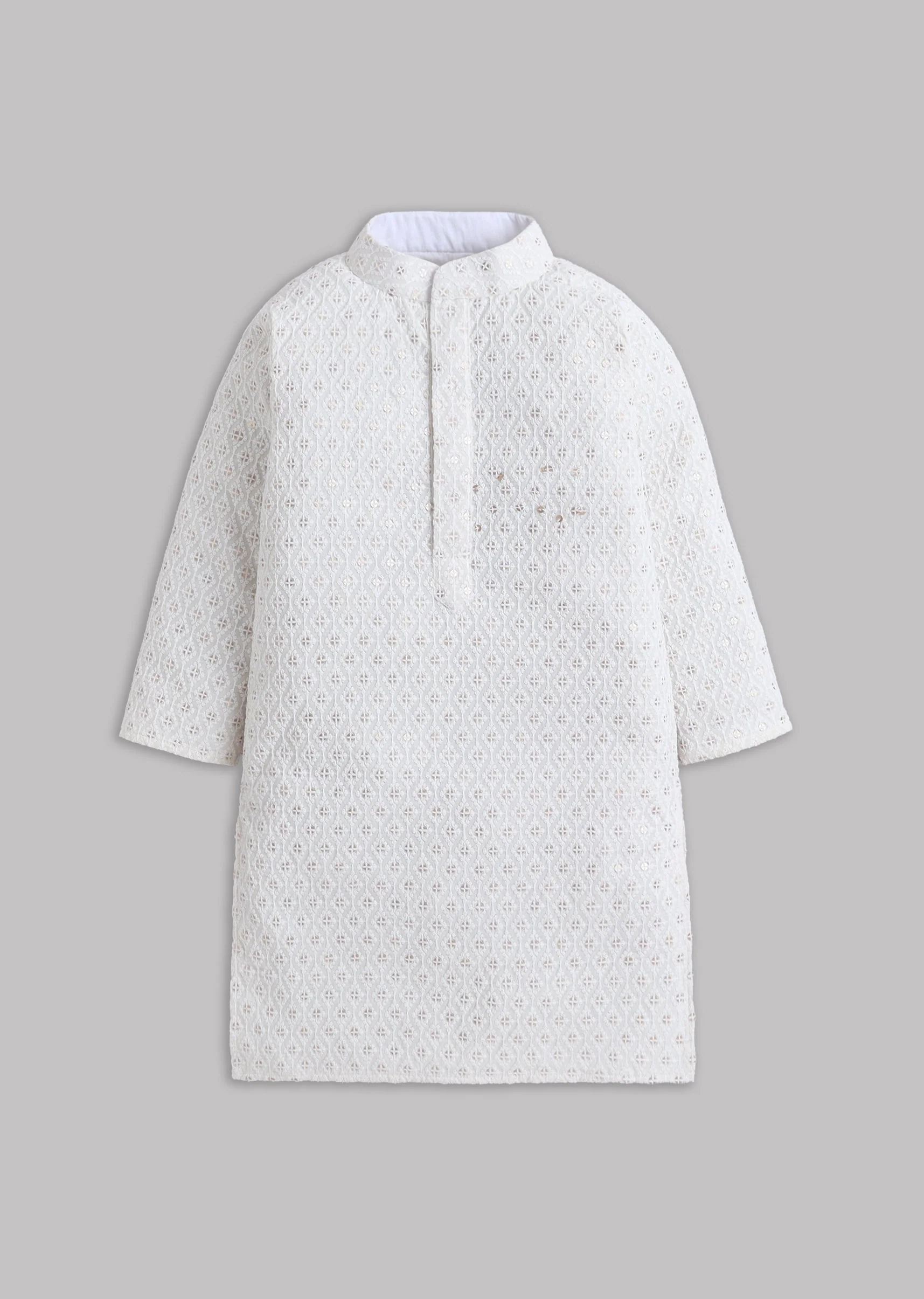 Off White Sequin And Thread Work Kurta Set - Image 2