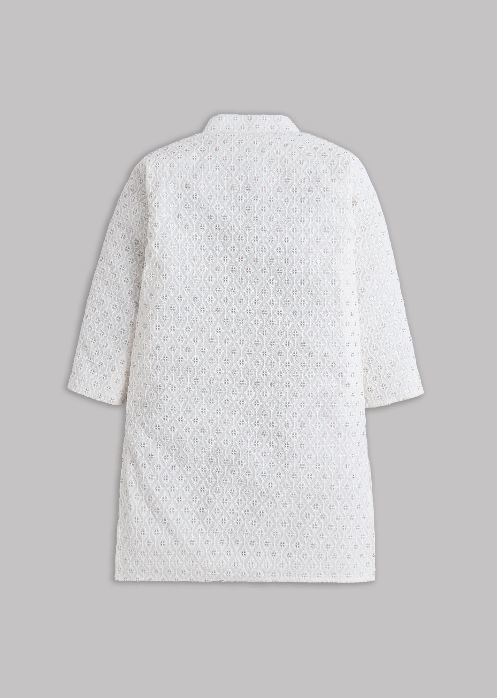 Off White Sequin And Thread Work Kurta Set - Image 3