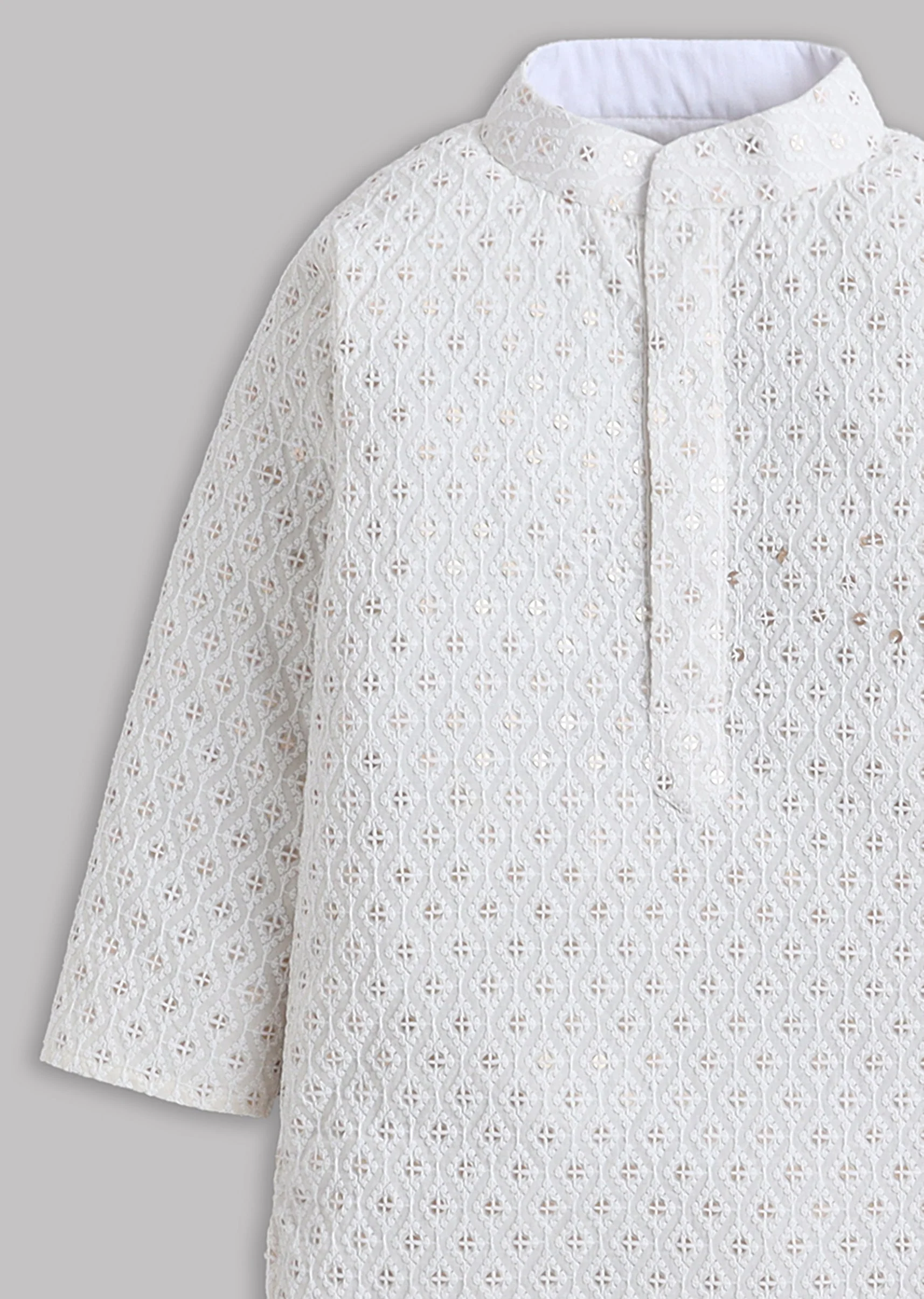 Off White Sequin And Thread Work Kurta Set - Image 4
