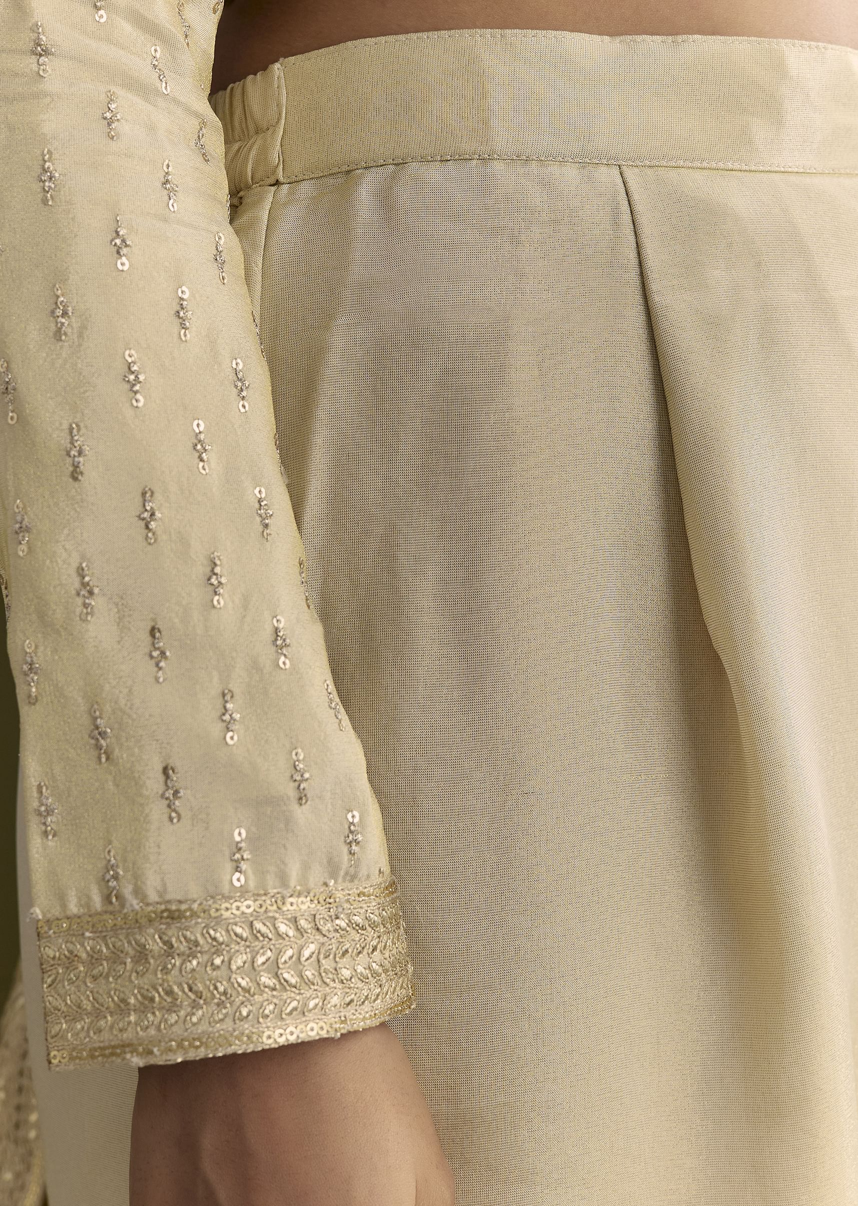 Off White Sequin Zardosi Kurta With Zari Badla Work Border Dupatta - Image 7