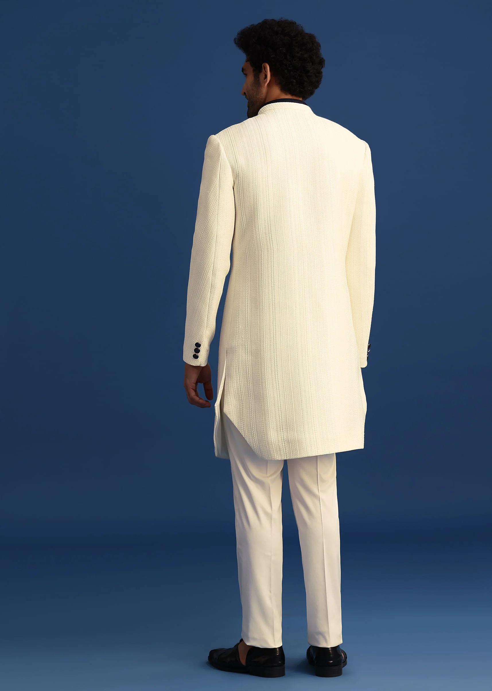 Off White Silk Blend Jodhpuri Set with Textured Detail - Image 5