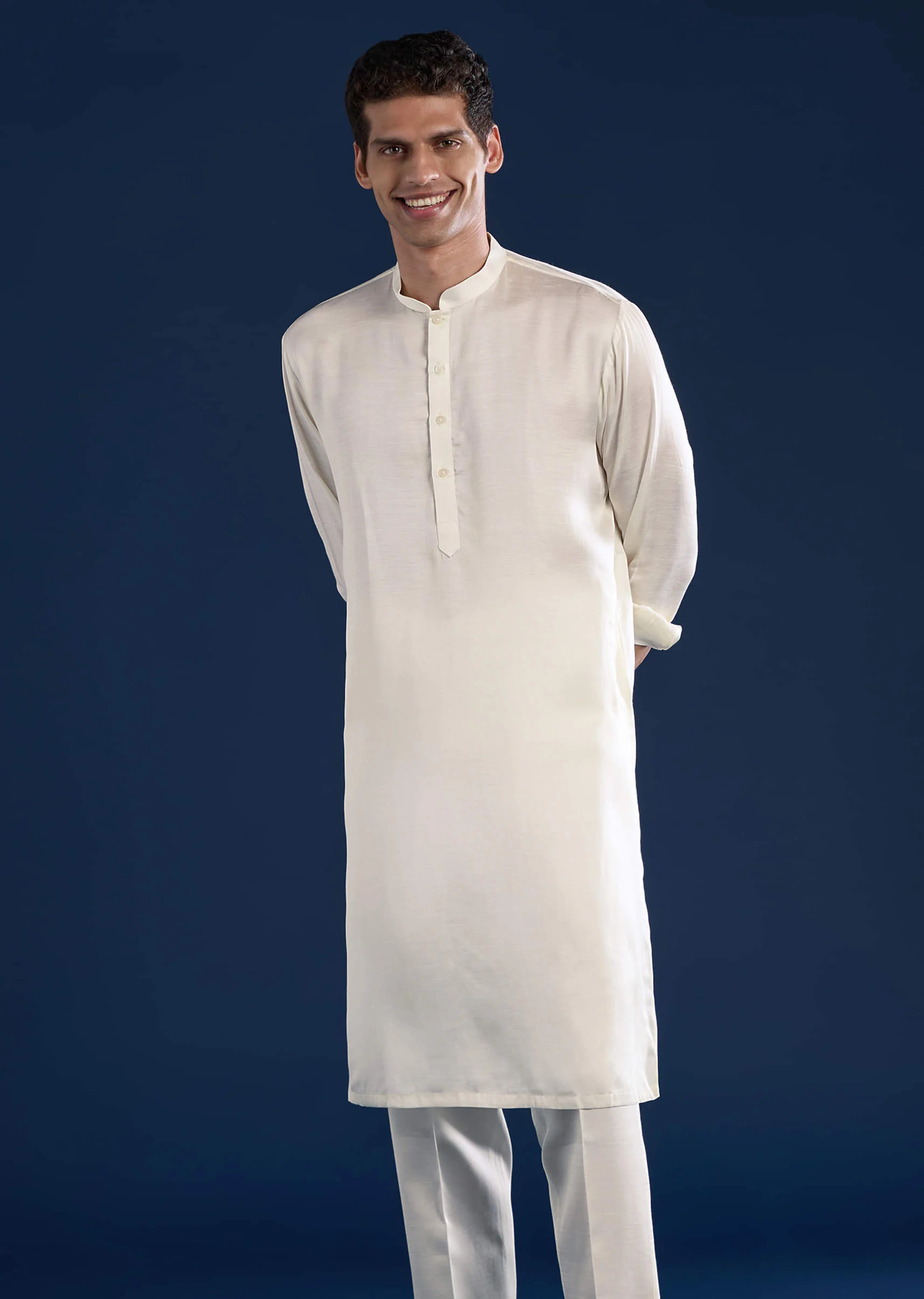 Off White Silk Jacket Kurta Set with Mirror Work - Image 6