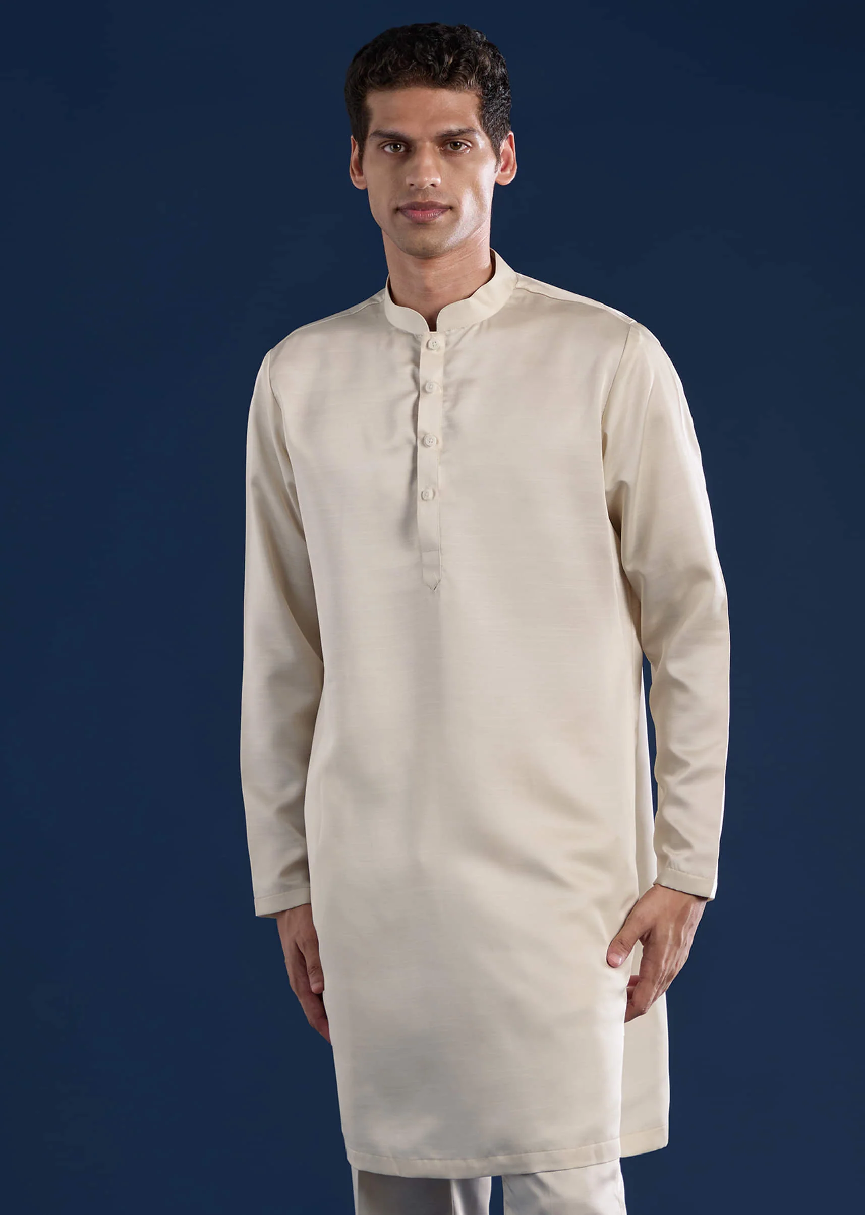 Off White Silk Jacket Kurta Set with Moti Work - Image 6