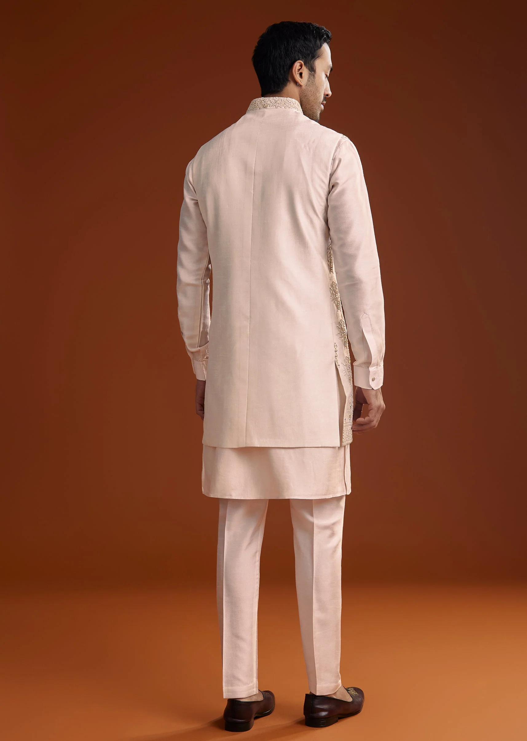 Off White Silk Kurta With Mirror And Thread Work Jacket - Image 5