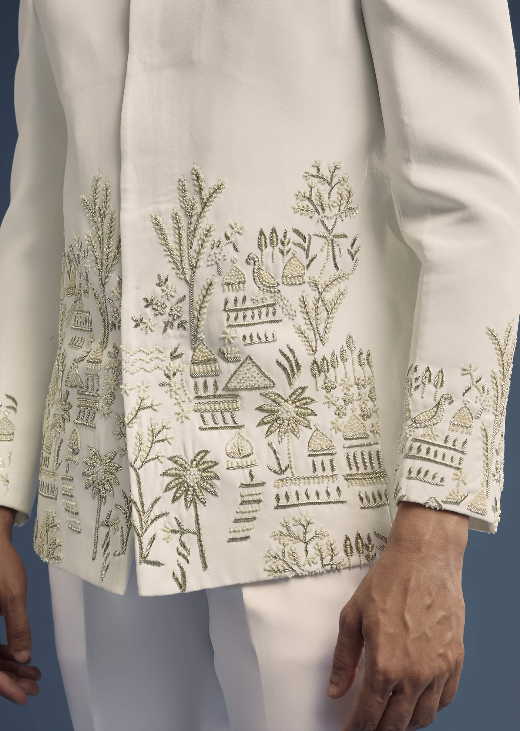 Off White Suiting Fabric Jodhpuri Suit For Men With Heavy Embroidery - Image 2