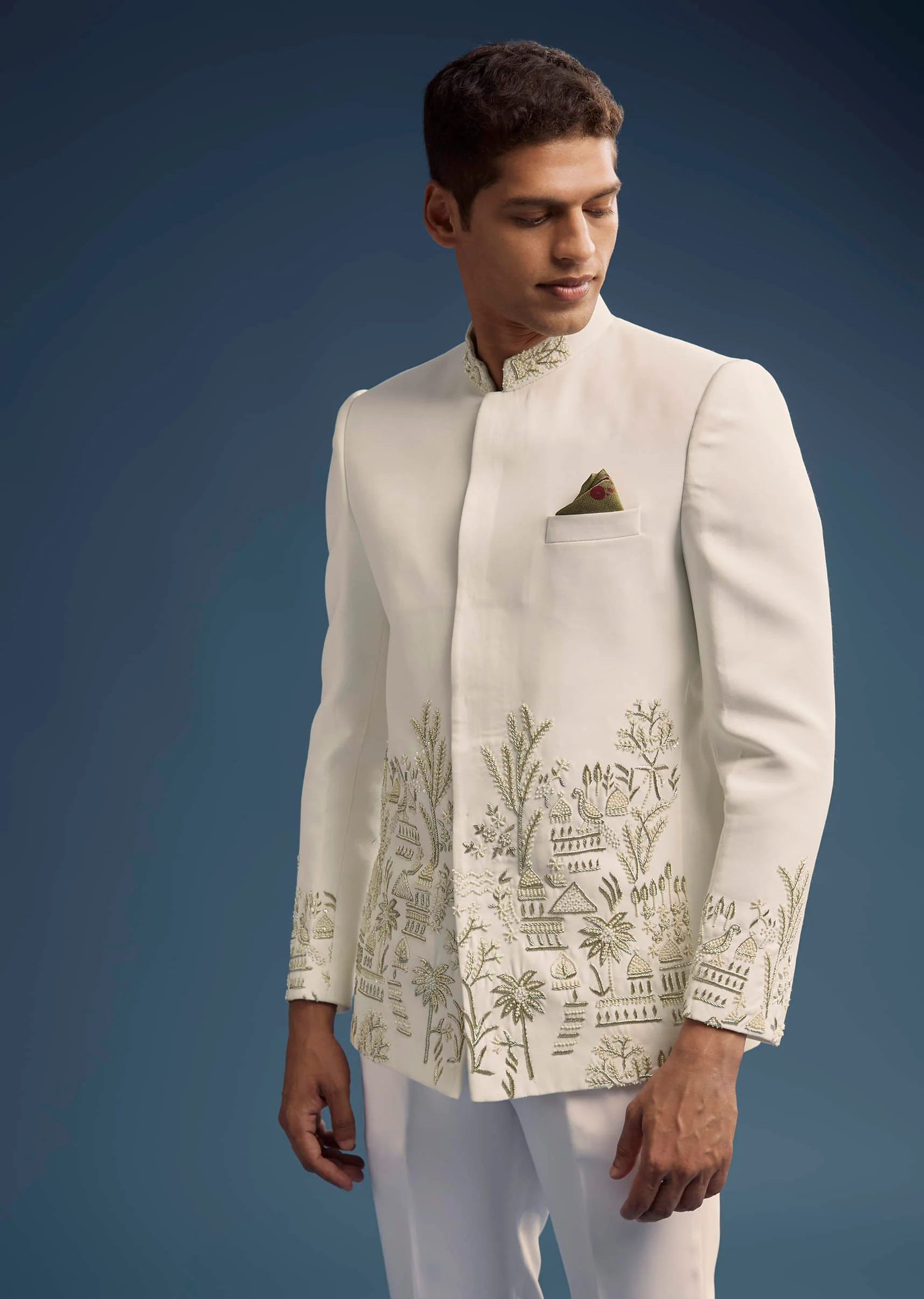 Off White Suiting Fabric Jodhpuri Suit For Men With Heavy Embroidery - Image 4