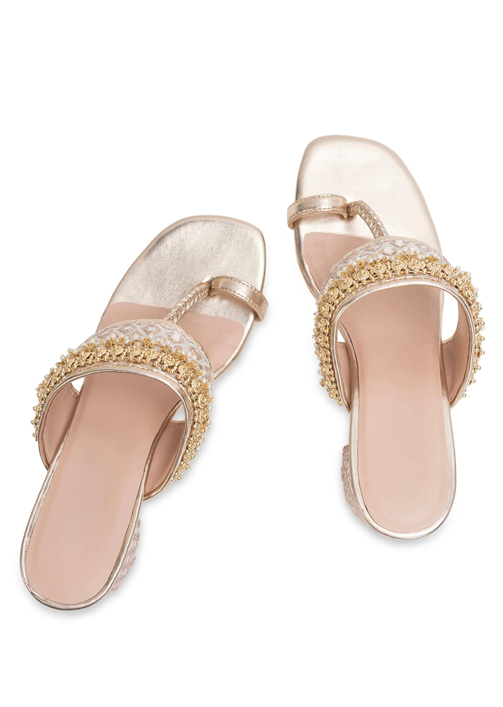 Off-White T-Strap Kolhapuri Heels - Image 2