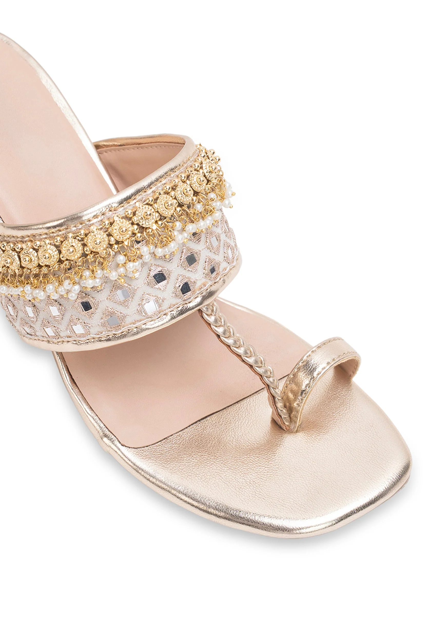 Off-White T-Strap Kolhapuri Heels - Image 3