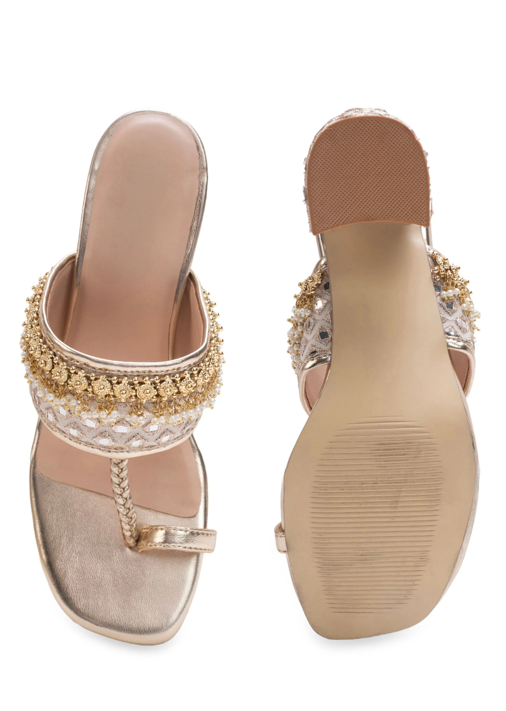 Off-White T-Strap Kolhapuri Heels - Image 4