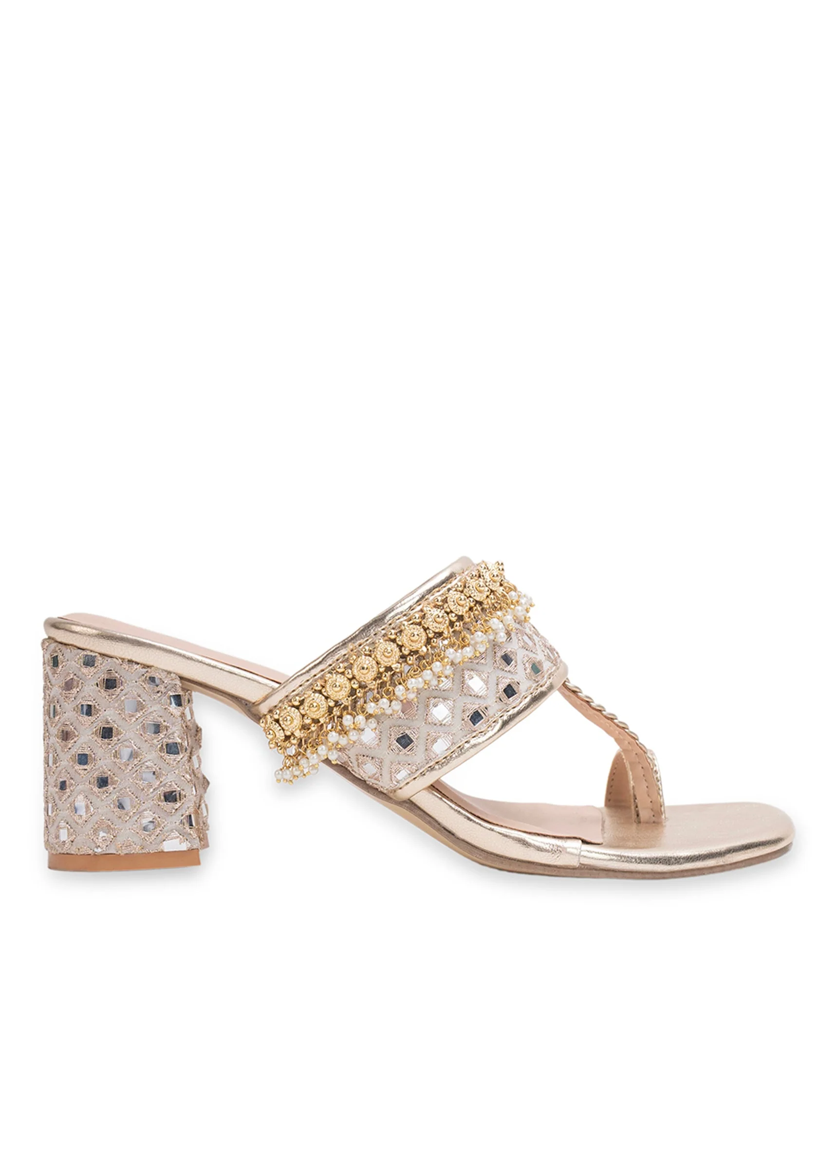 Off-White T-Strap Kolhapuri Heels - Image 5