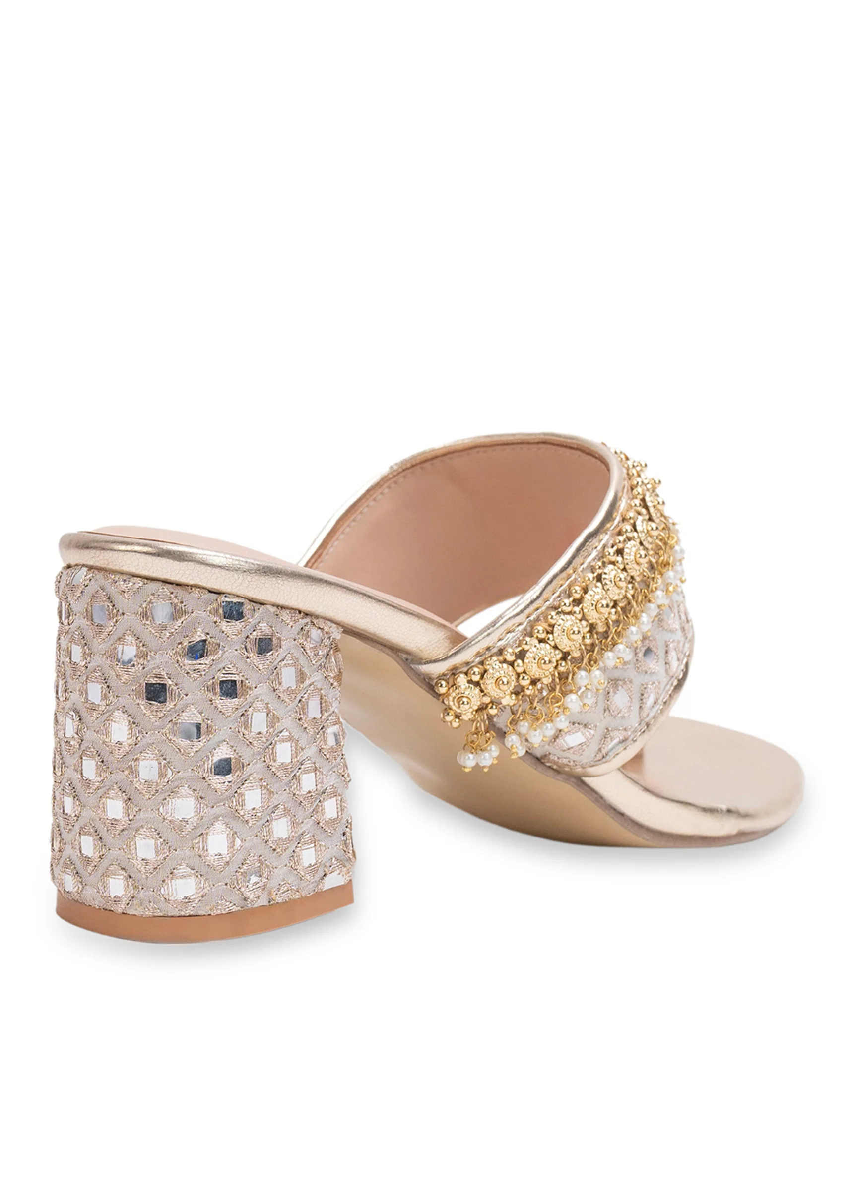 Off-White T-Strap Kolhapuri Heels - Image 6
