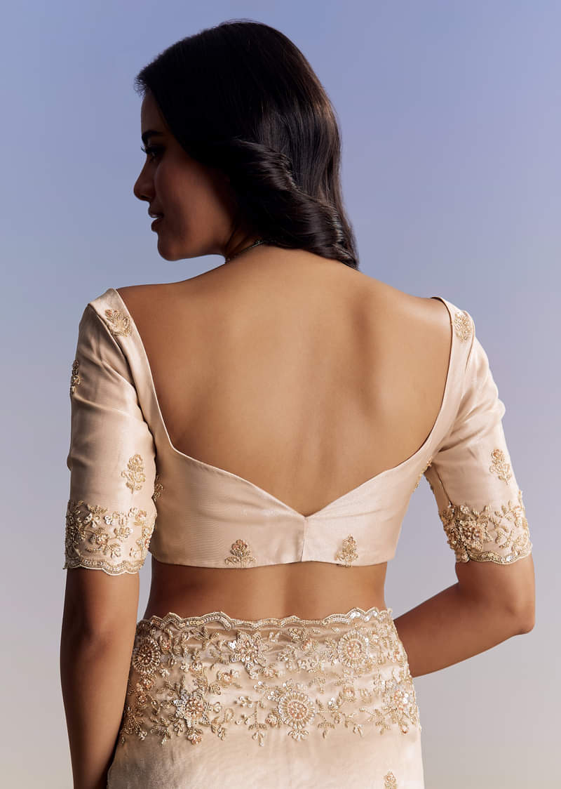 Off White Tissue Saree With Cutdana Floral Embroidery - Image 8