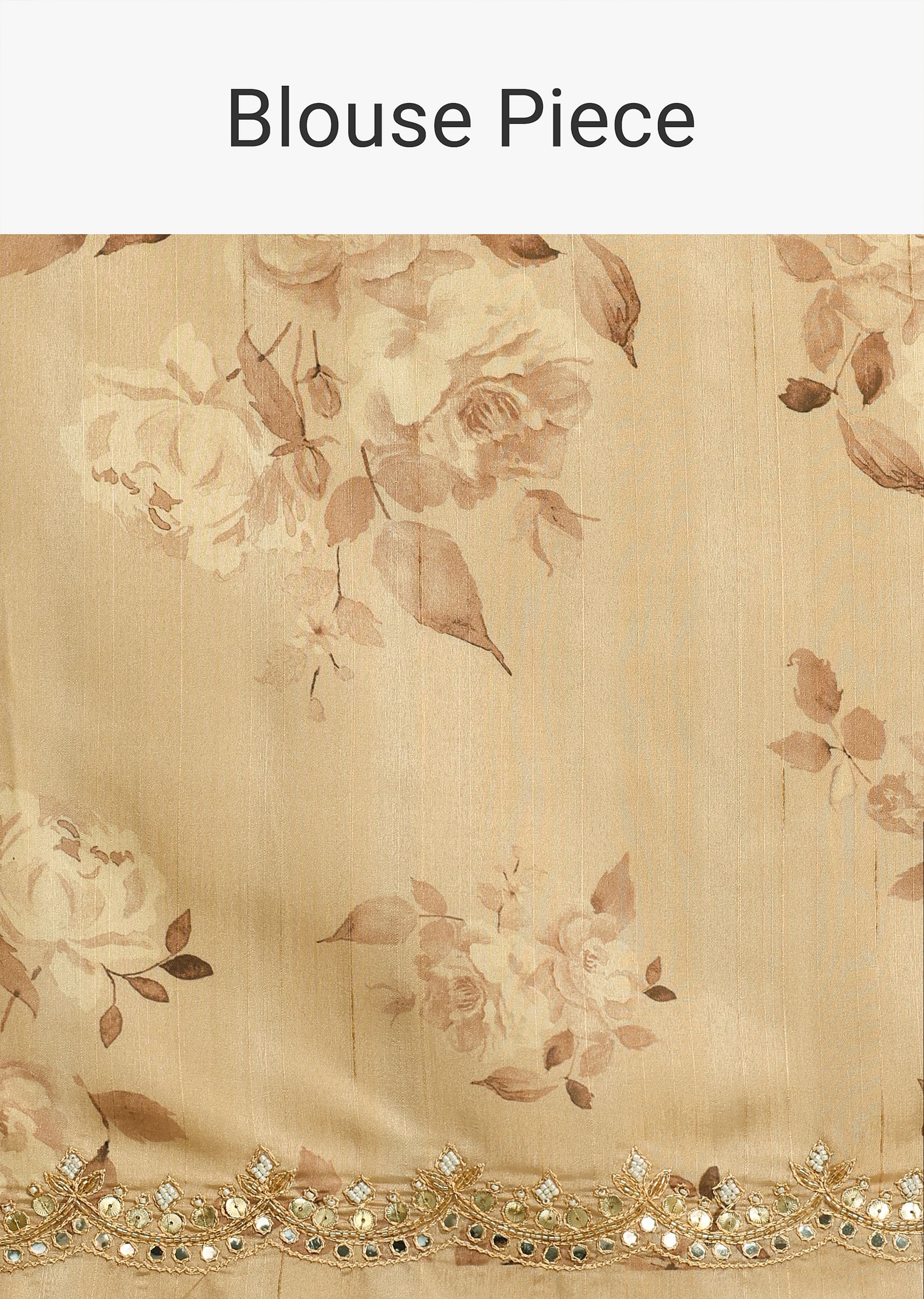 Off White Tussar Silk Floral Print Saree with Mirror Work - Image 10