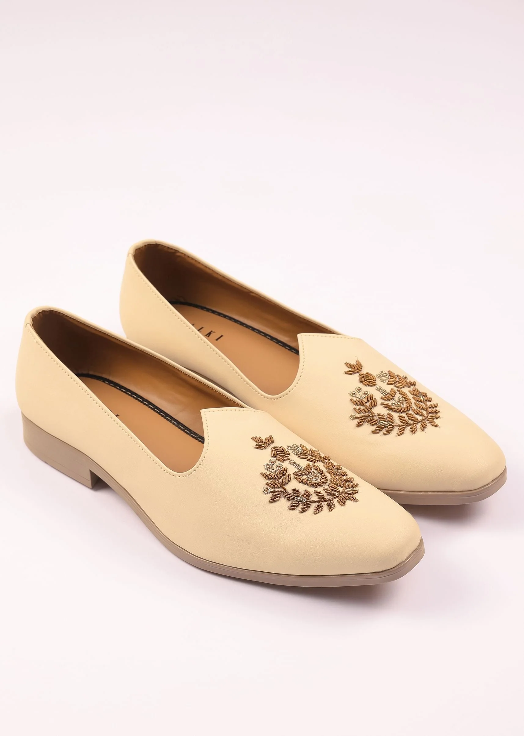Off White Vegan Leather Jutti With Zardosi Work - Image 3