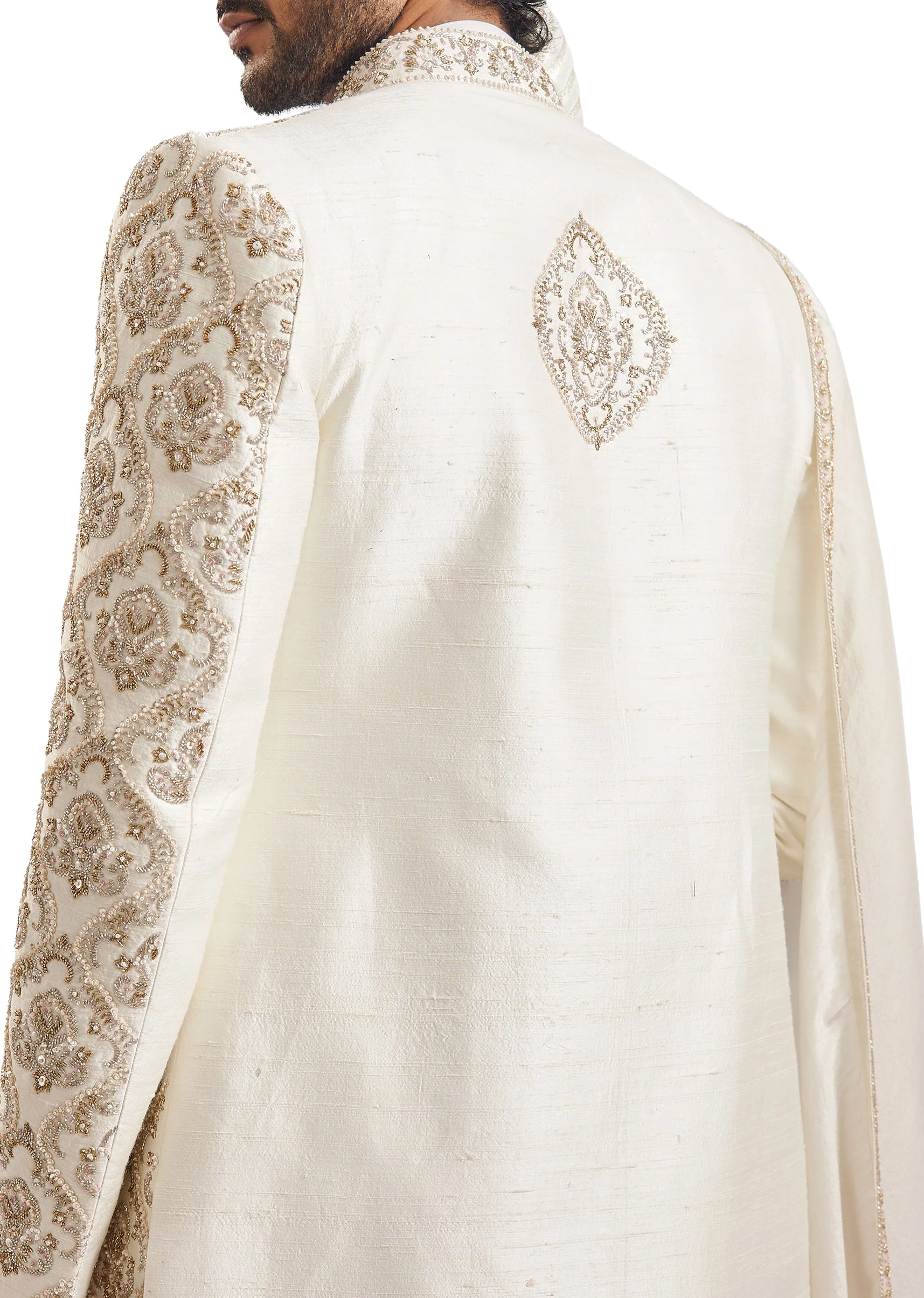 Off White Zardosi Wedding Sherwani - Image 4