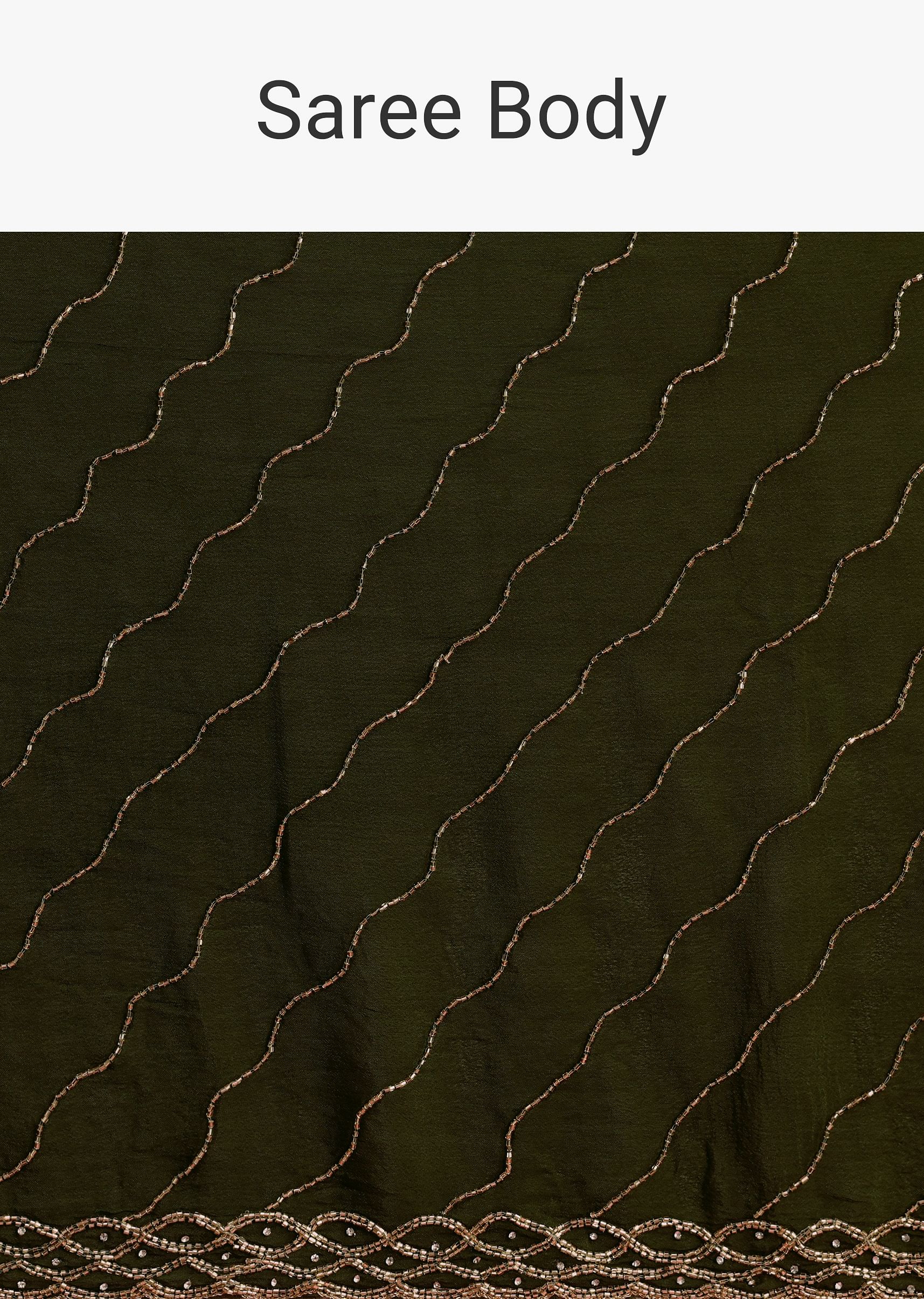 Olive Green Chinnon Saree With Cutdana Work - Image 9