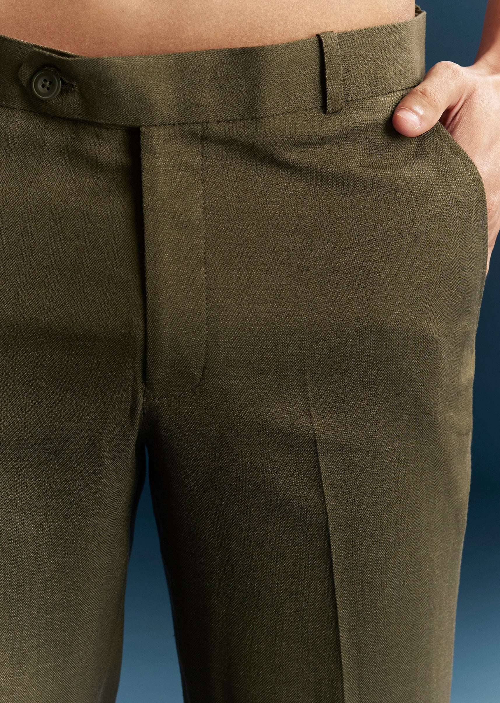 Olive Green Contemporary Duo – Indo Western Crop Top Skirt Set For Her And Jodhpuri Suit For Him - Image 12