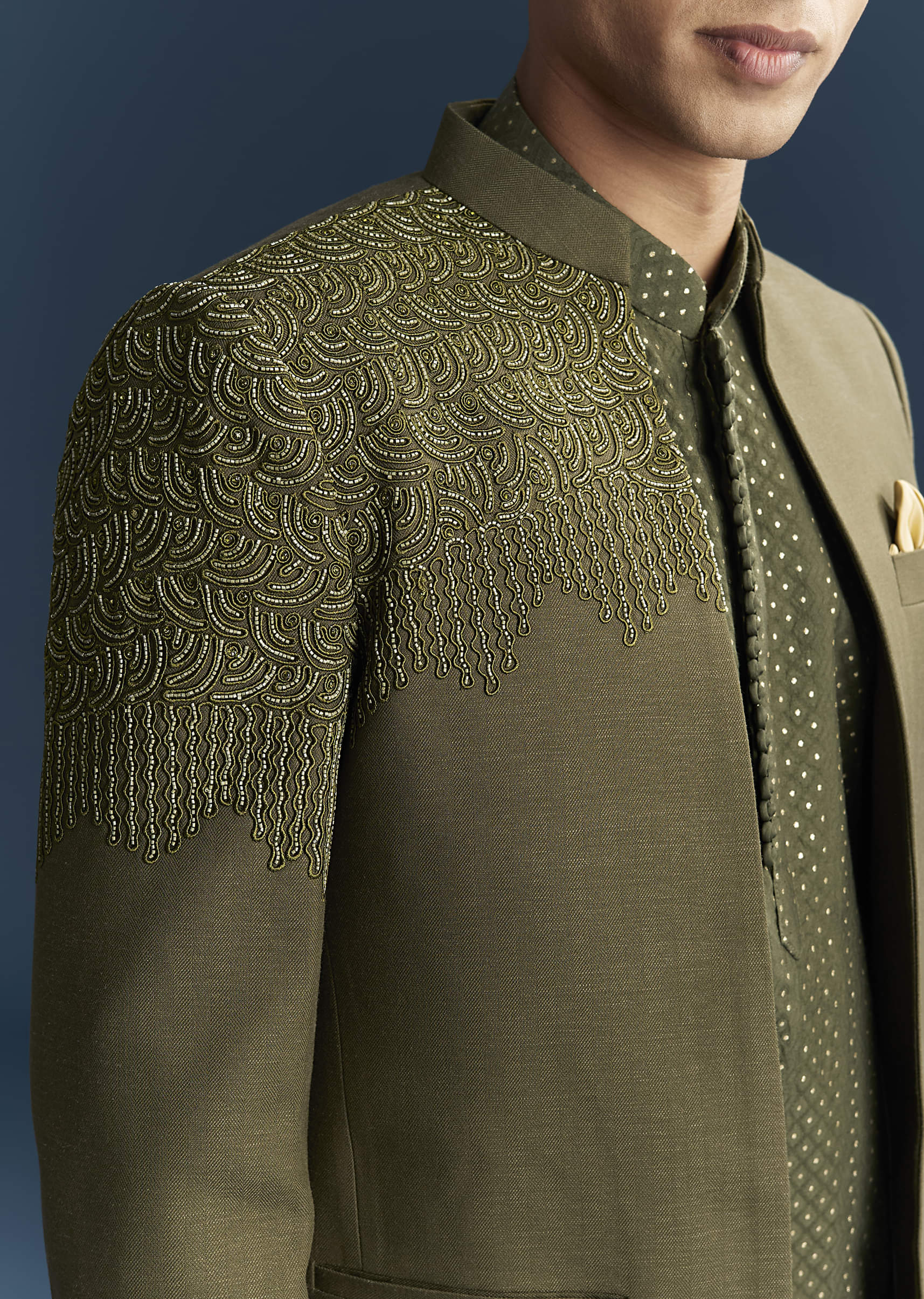 Olive Green Jodhpuri Suit For Men With Resham And Beads Embroidery - Image 2