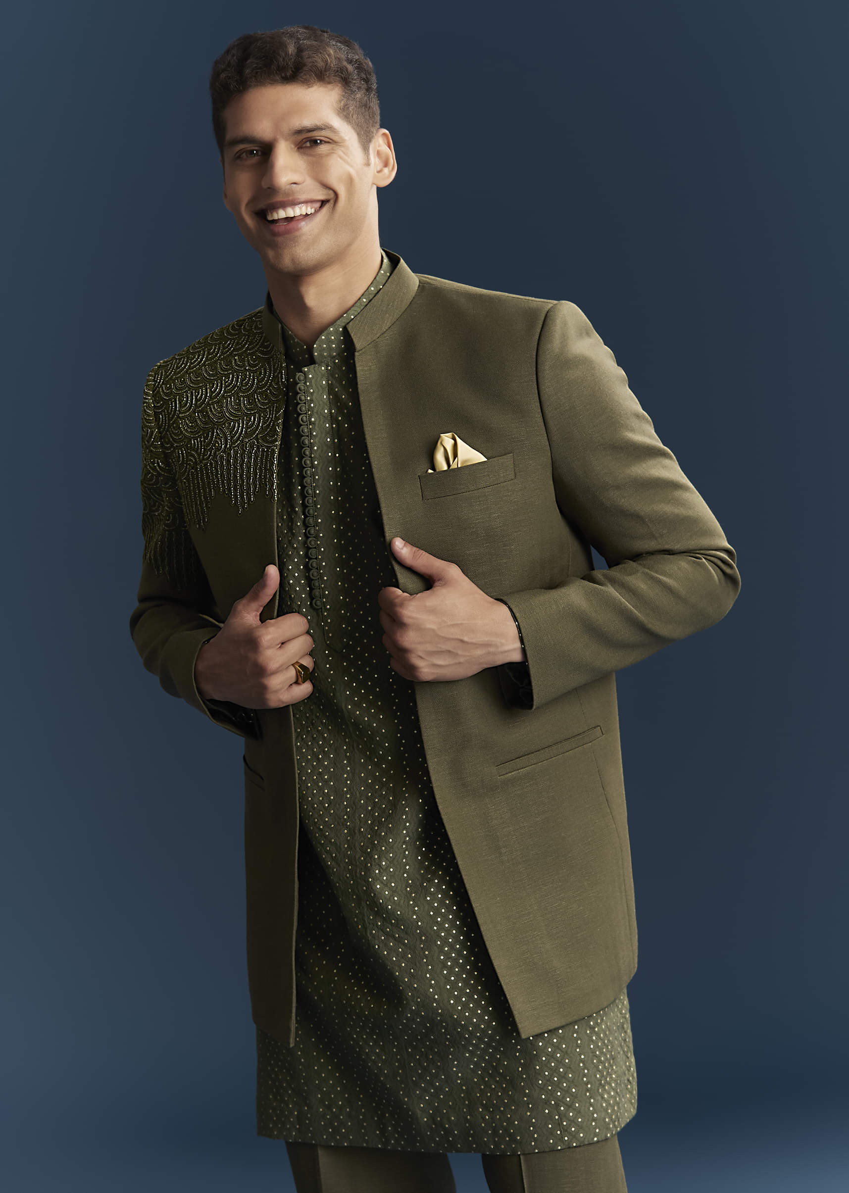 Olive Green Jodhpuri Suit For Men With Resham And Beads Embroidery - Image 4