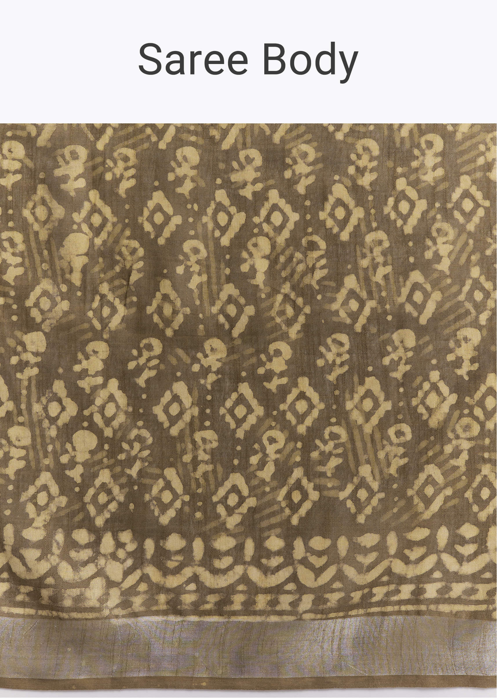 Olive Green Linen Printed Saree With Heritage Ajrakh Geometric Print - Image 9