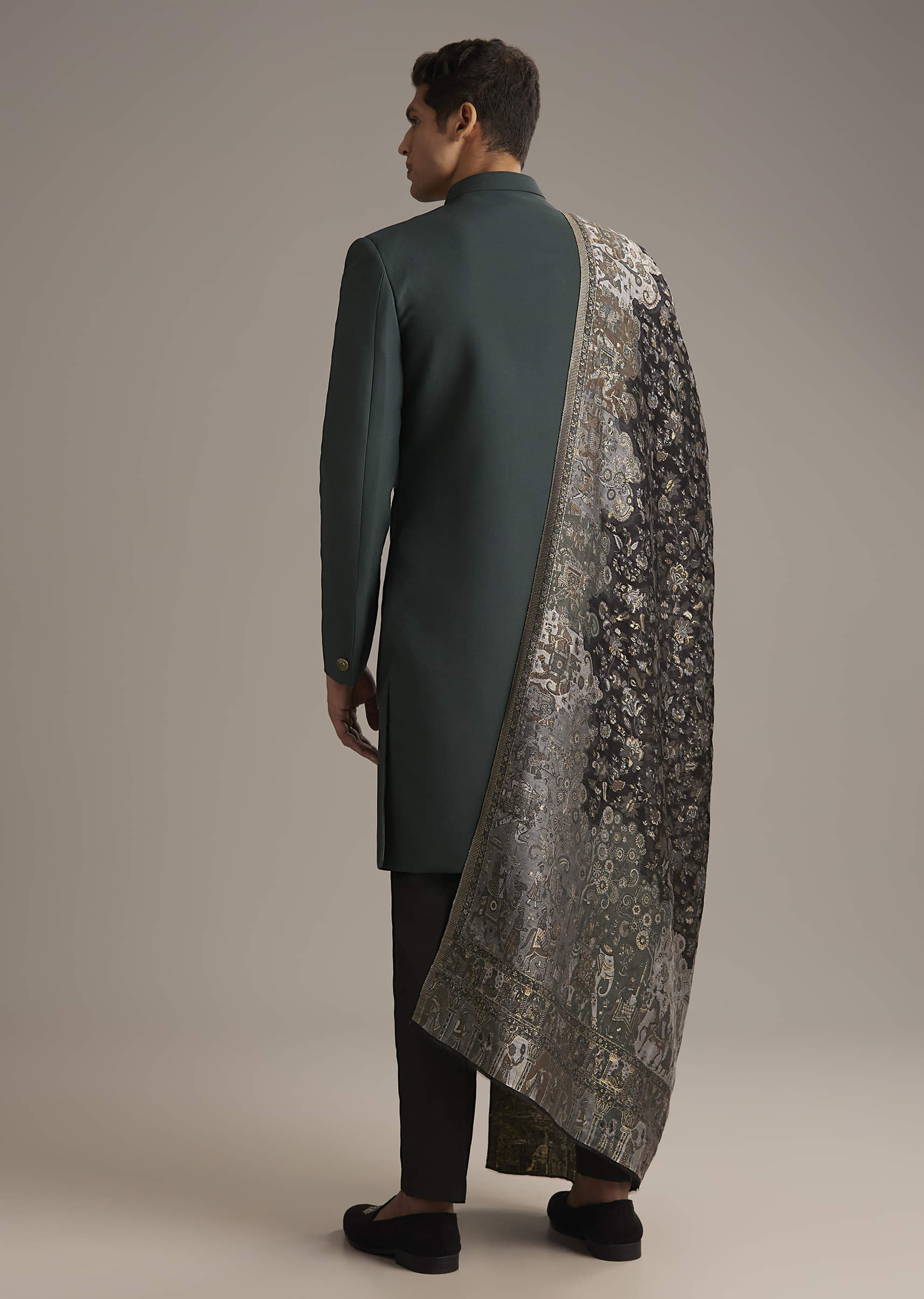 Olive Rayon Groomsman Sherwani With Intricate Hand Embroidery - Image 5