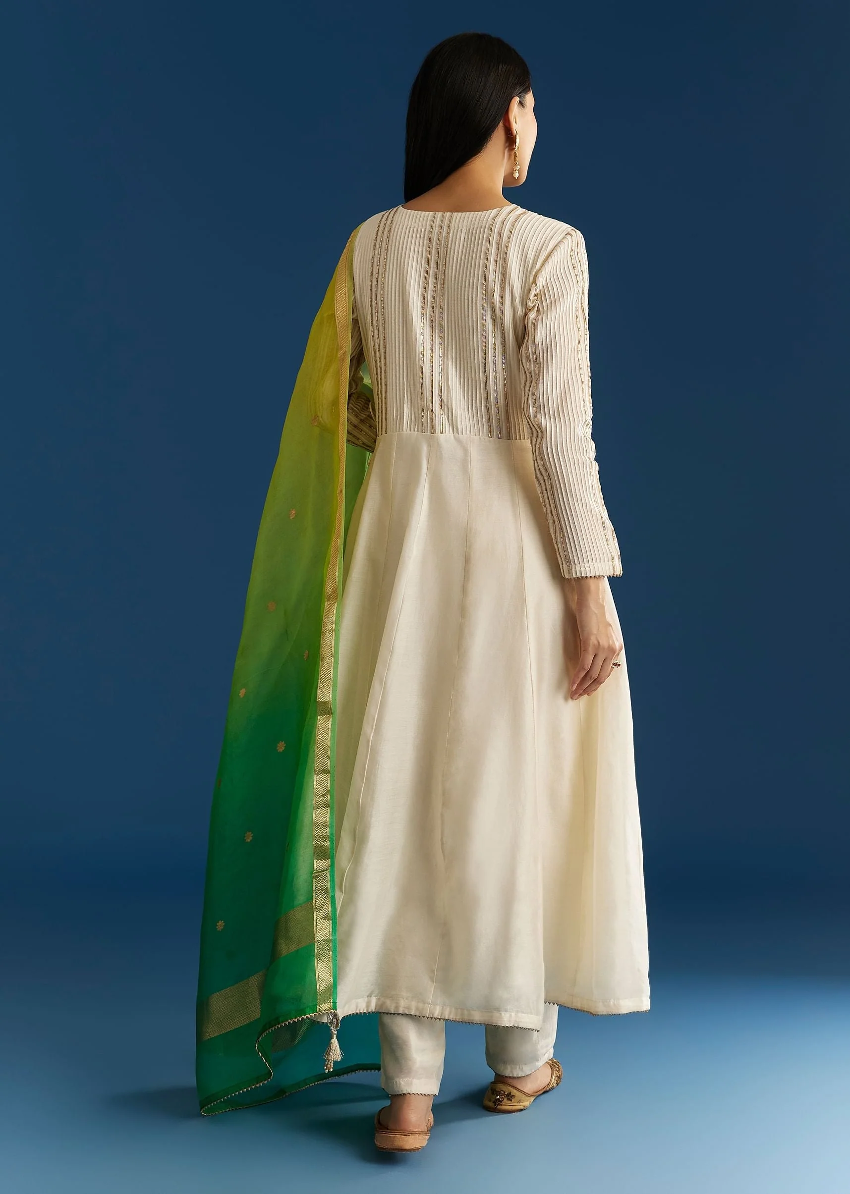 Ombre Chanderi Angrakha Style Anarkali Suit With Ombre Dupatta - Image 5