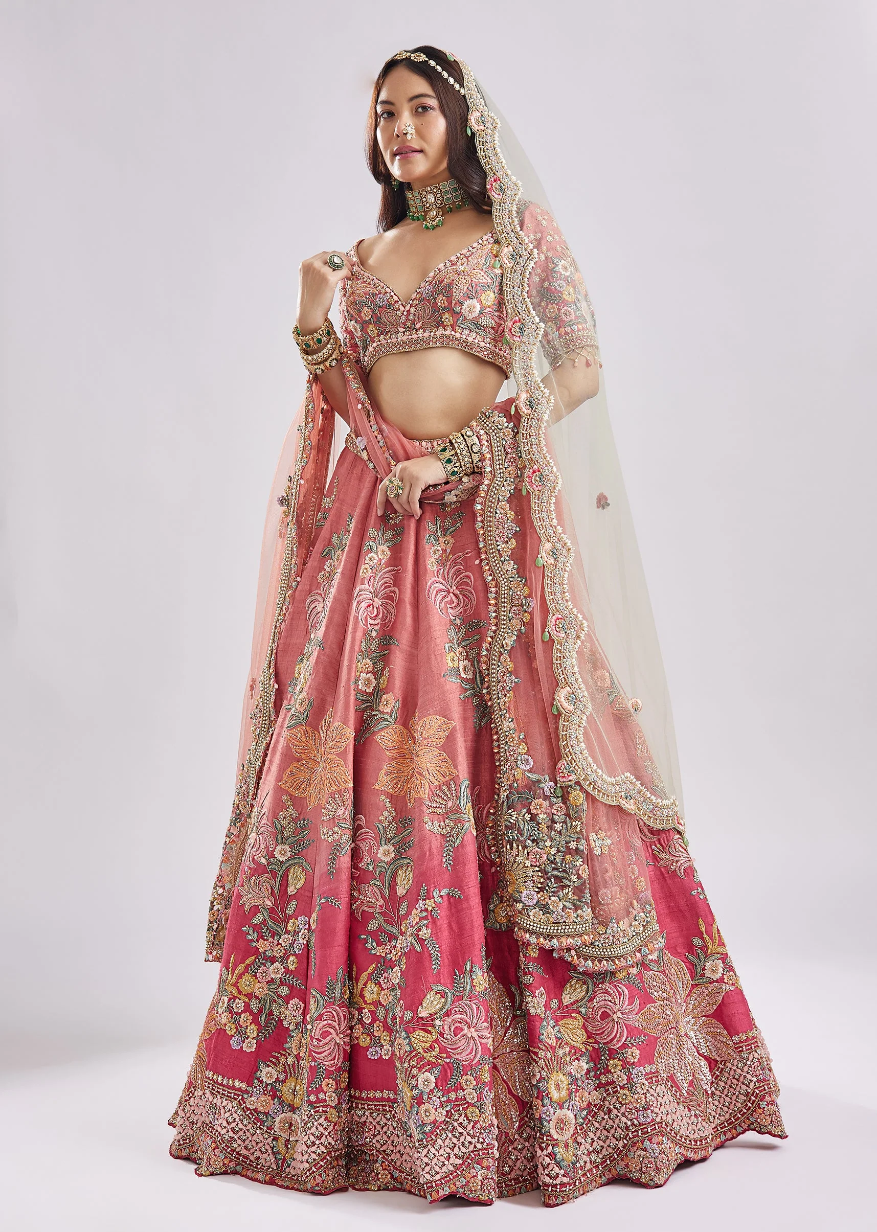 Ombre Pink to Hot Pink Resham Bridal Set - Image 4