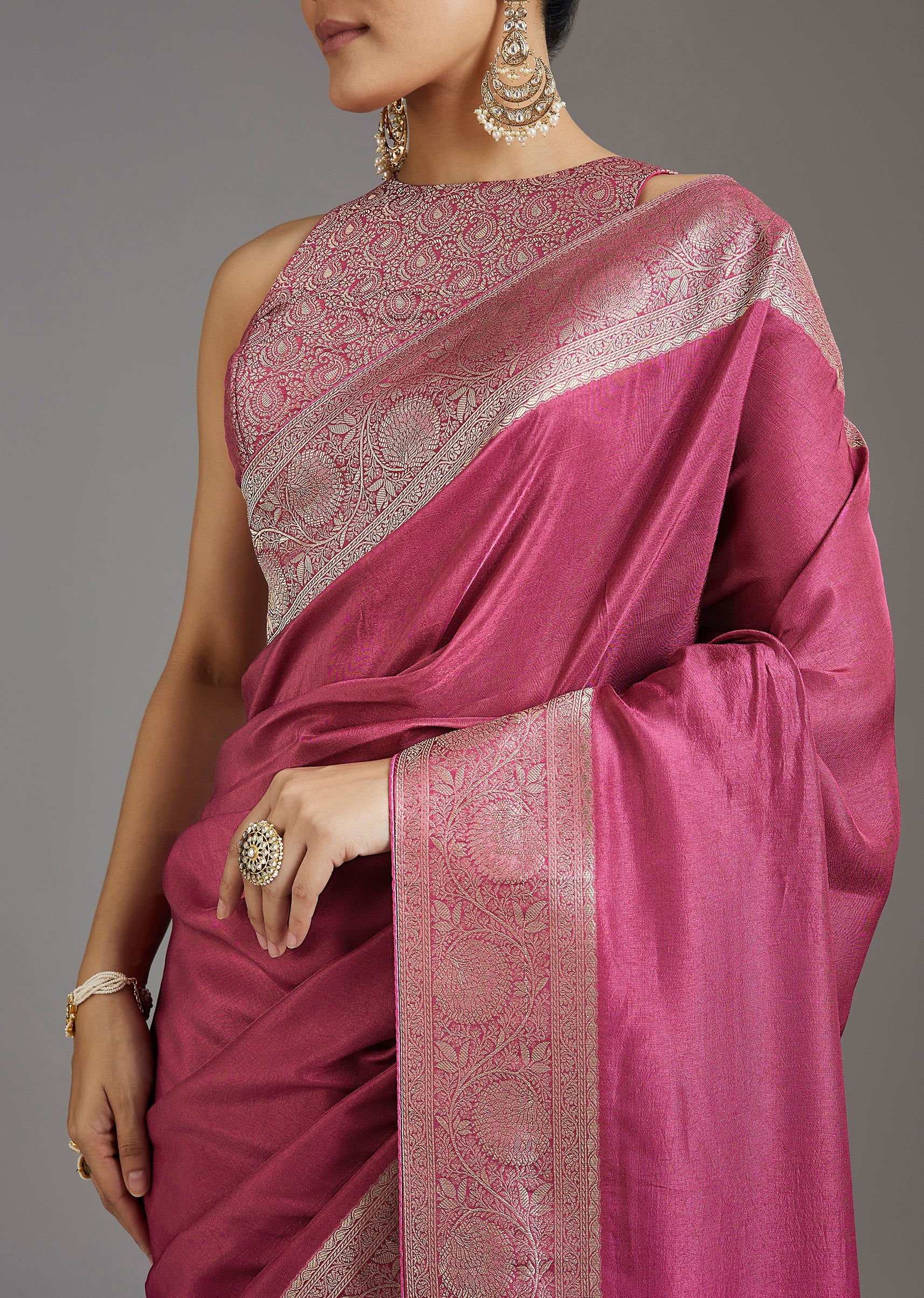 Onion Pink Dola Silk Saree - Image 2