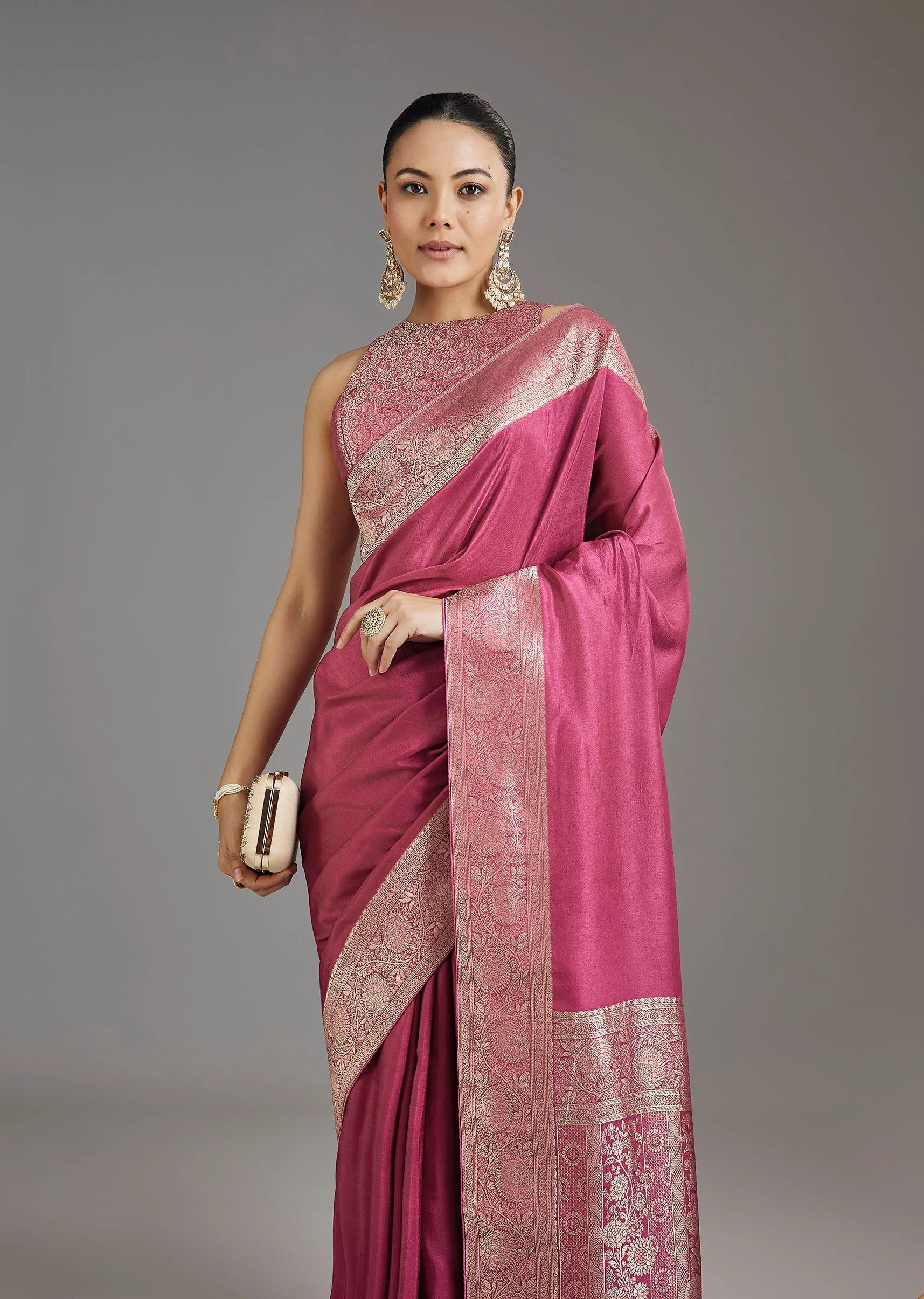Onion Pink Dola Silk Saree - Image 5