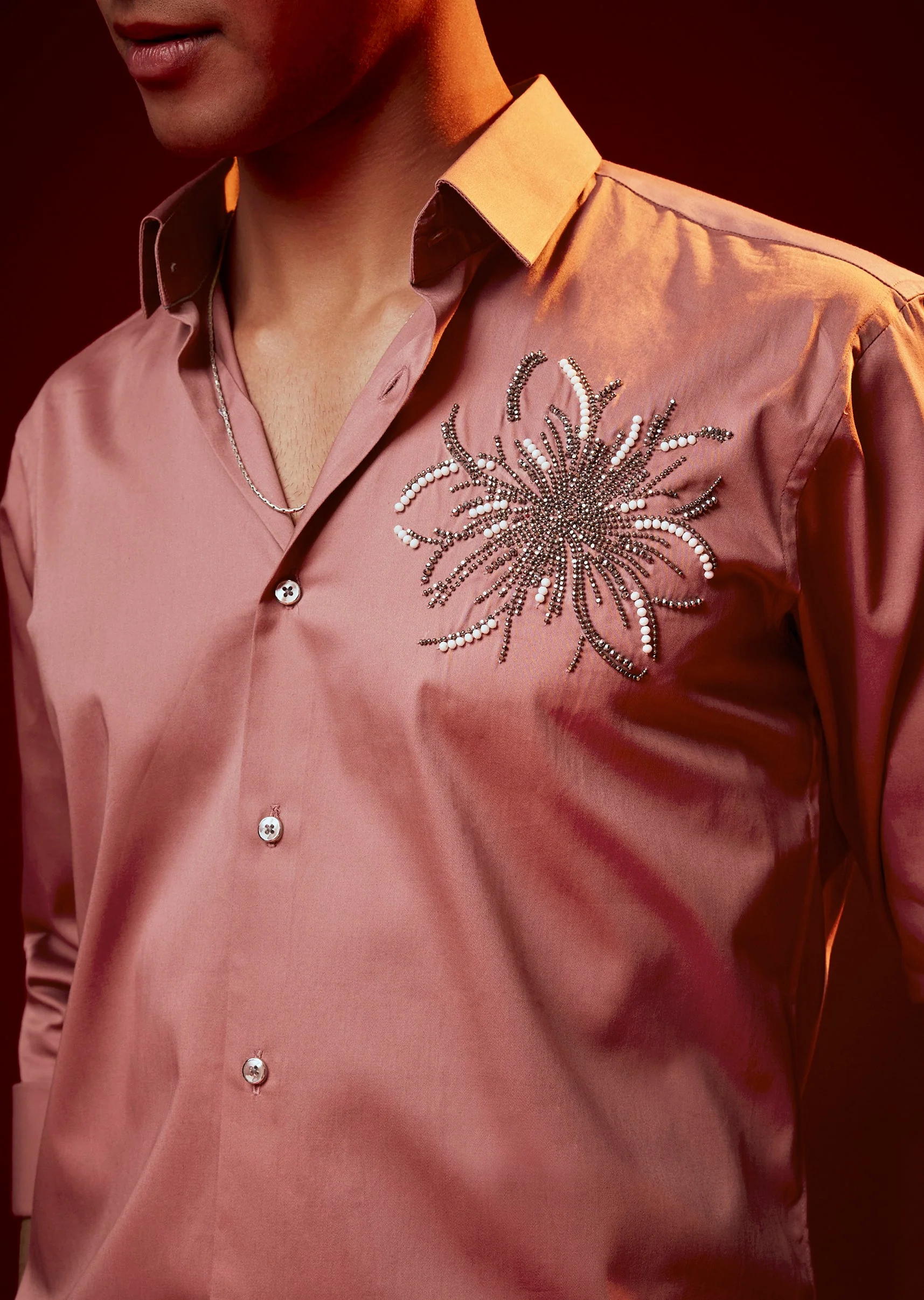 Onion Pink Embellished Silk Blend Party Shirt - Image 2